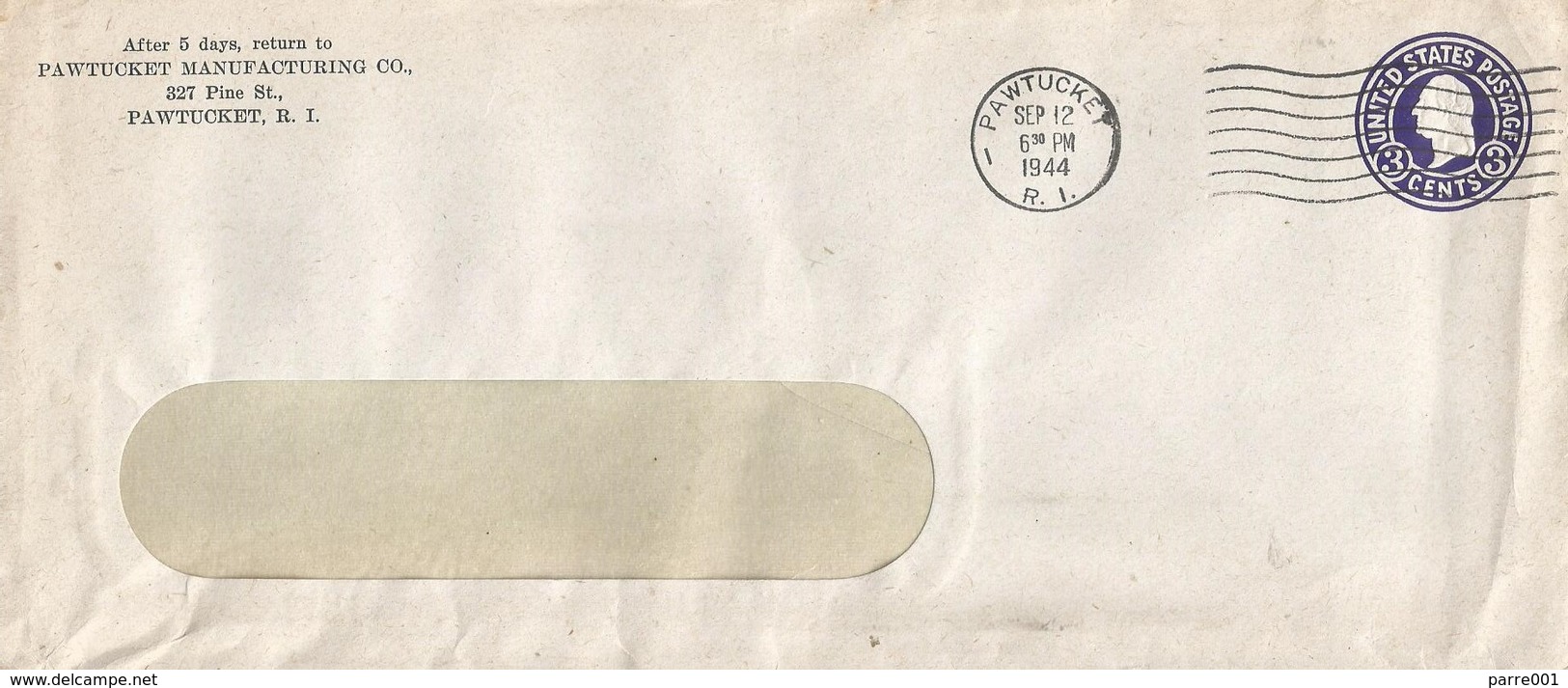 USA 1944 Pawtucket  Textile Mill 3c Postal Stationary Cover - 1941-60