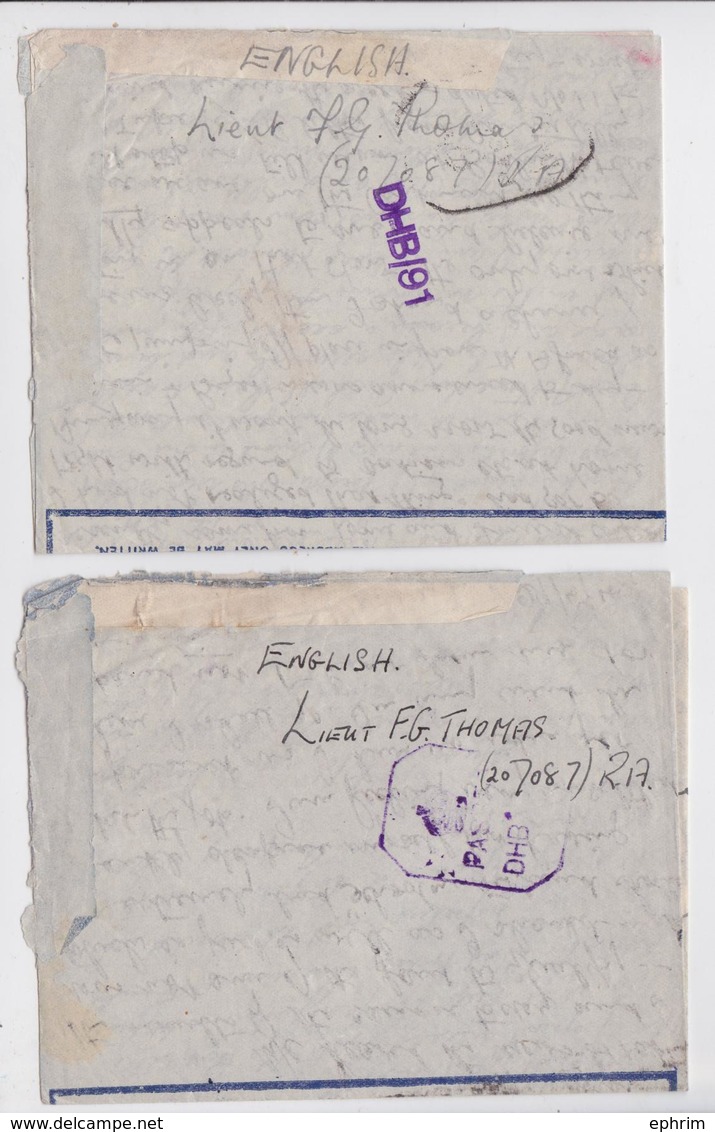 Lot Of 2 British India Raj WW2 Air Mail Letter Card Unit Censor AA School Karachi 1943 - 1936-47 Roi Georges VI