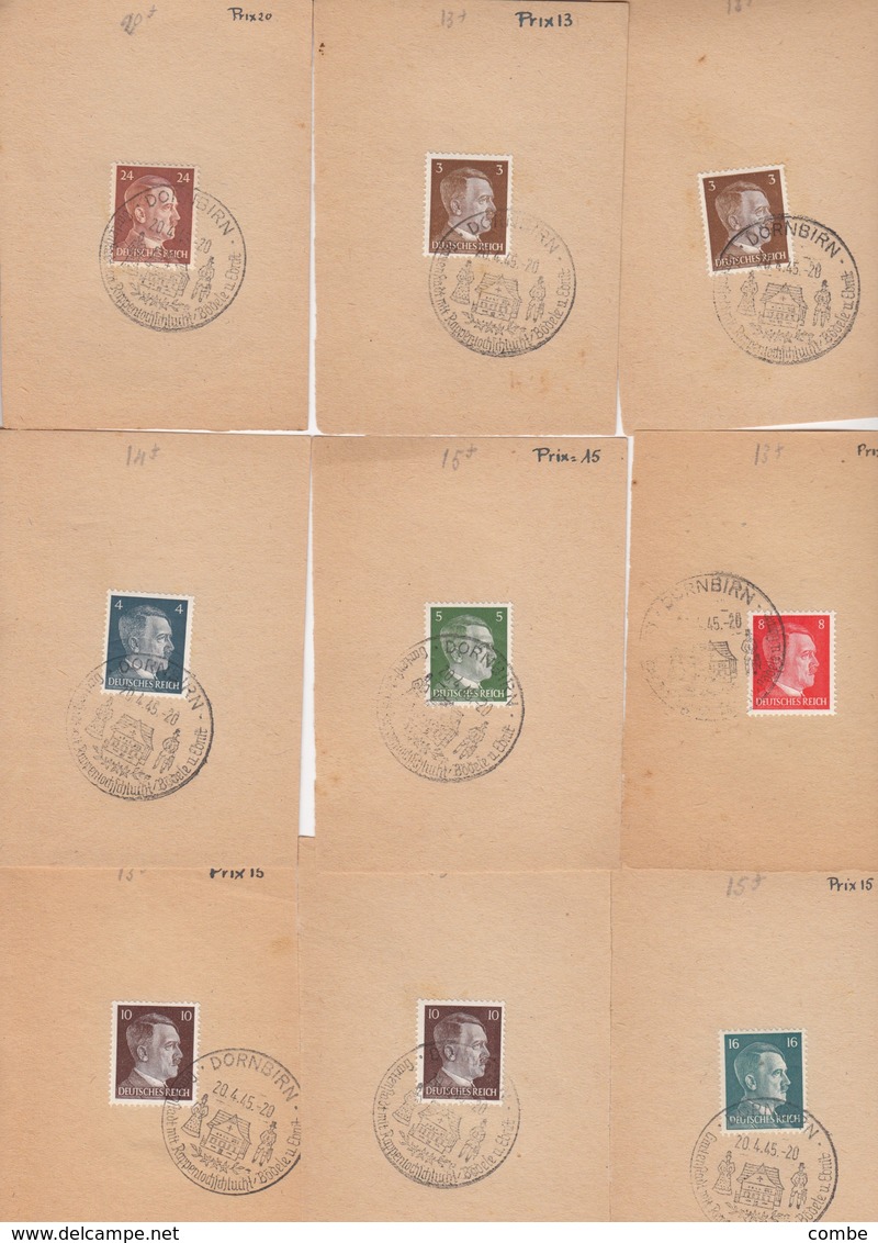 SUR FRAGMENTS. REICH.  11 GROS CACHETS DORNBIRN 20 4 45 +1 PETIT.  2 SCANS  / 2 - Briefe U. Dokumente