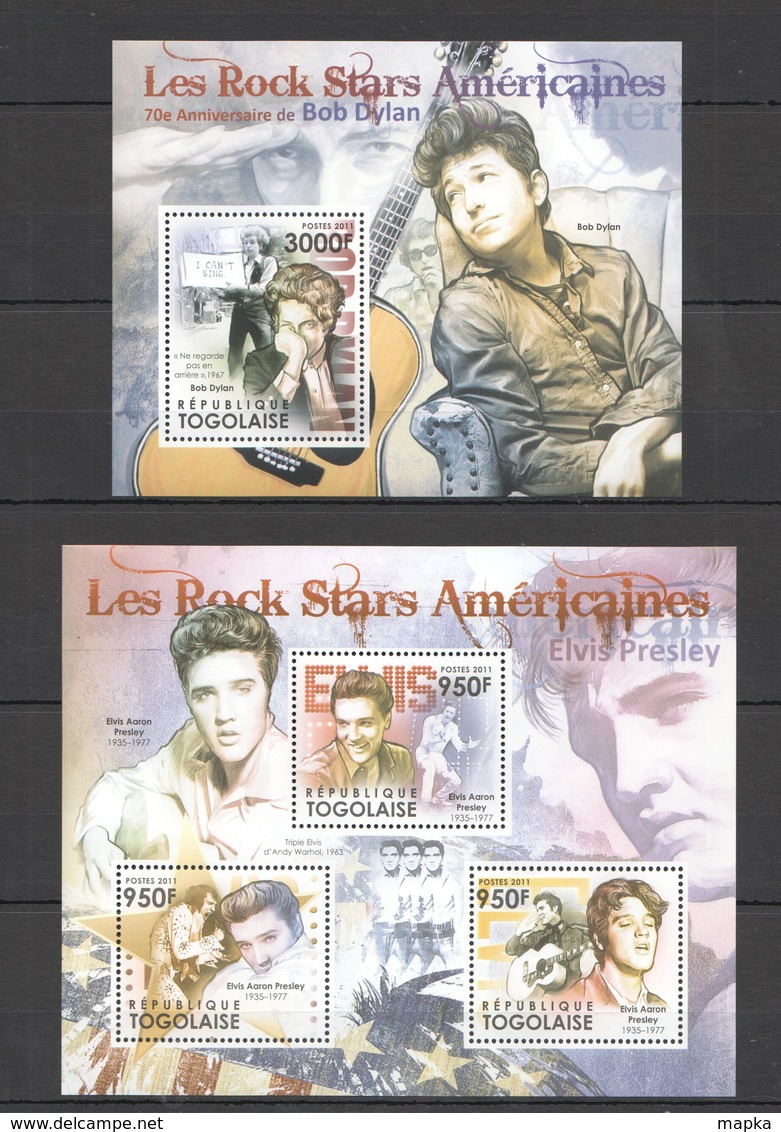 A024 2011 TOGO TOGOLAISE MUSIC FAMOUS PEOPLE AMERICAN ROCK STAR ELVIS PRESLEY BOB DYLAN KB+BL MNH - Elvis Presley