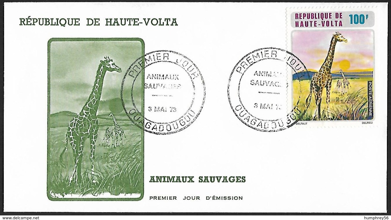 1973 - HAUTE-VOLTA - FDC Animaux Sauvages + Y&T 140 (PA)[Giraffa Camelopardalis] + OUAGADOUGOU - Haute-Volta (1958-1984)