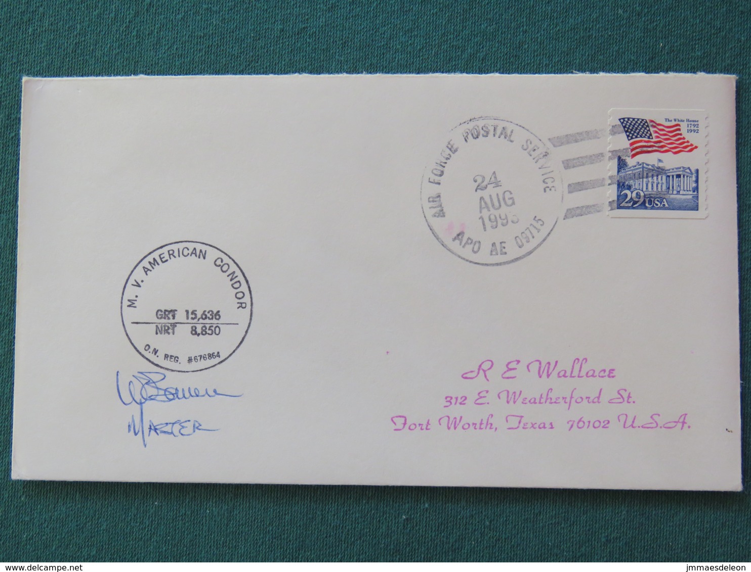 USA 1993 Cover From Ship MV American Condor In Mission In Somalia To Texas - Flag - Storia Postale