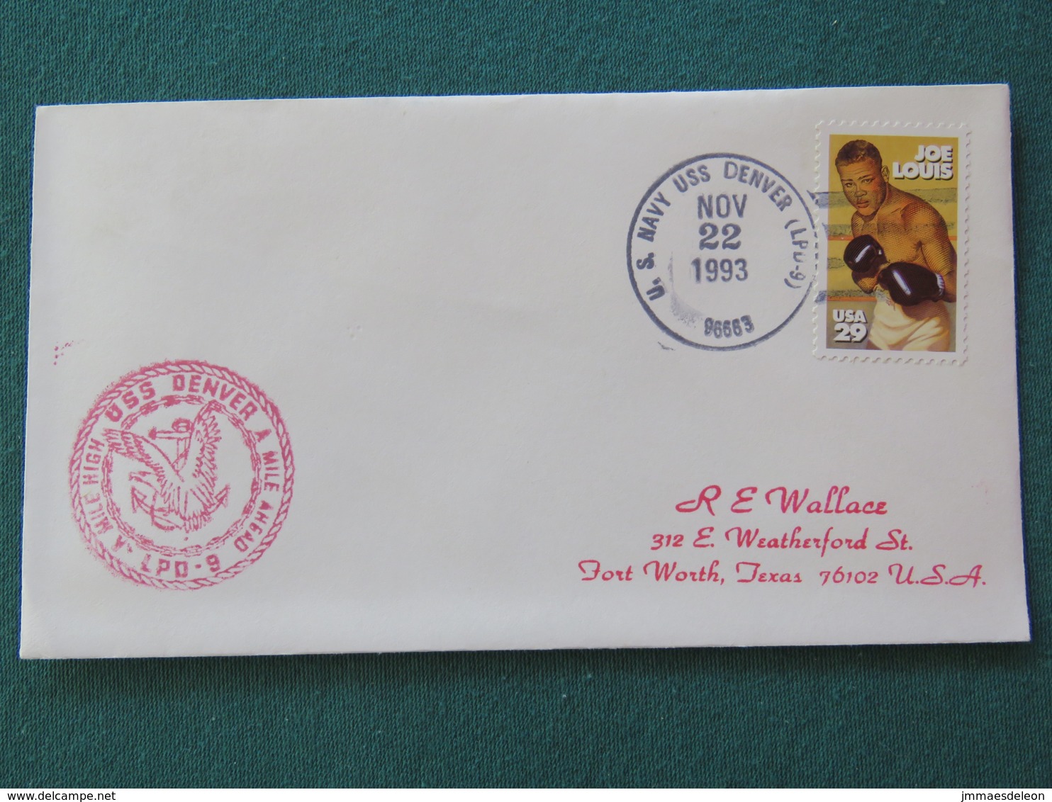 USA 1993 Cover From Ship USS Denver In Mission In Somalia To Texas - Eagle - Boxing Joe Louis - Lettres & Documents