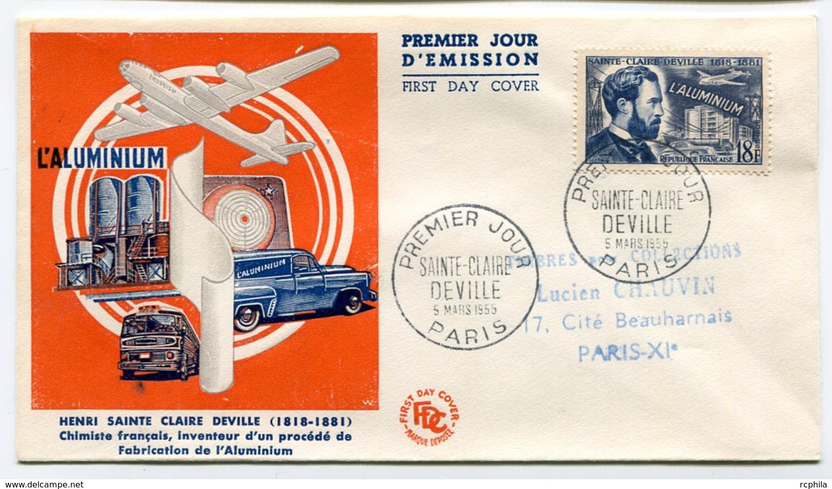 RC 10763 FRANCE FDC ENVELOPPE 1er JOUR DEVILLE L' ALUMINIUM PARIS 1960 AVION VOITURE USINE TRANSPORT - 1950-1959