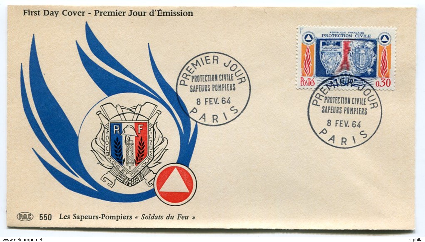 RC 10765 FRANCE FDC ENVELOPPE 1er JOUR SAPEURS POMPIERS PROTECTION CIVILE 1964 - 1960-1969