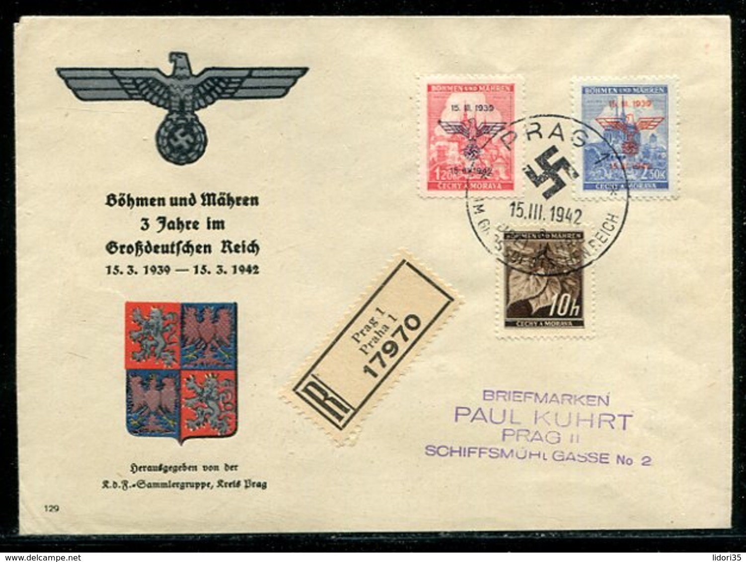 Boehmen Und Maehren / 1942 / Int. Propaganda-Reco-Brief Mit Mi. 21, 83 Und 84 Entwertet Mit SSt. 86a (1/859) - Covers & Documents