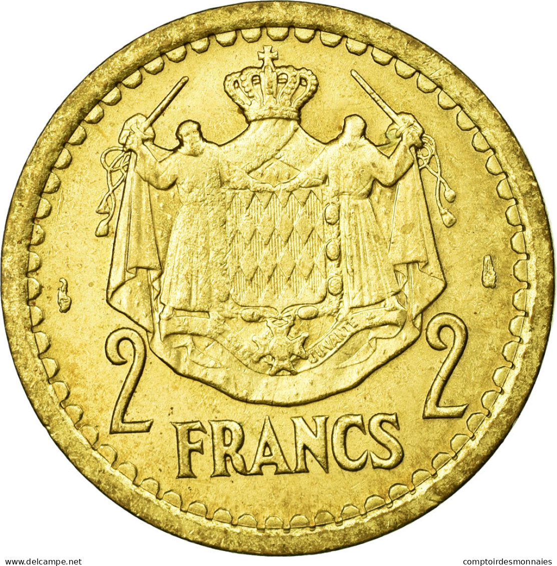 Monnaie, Monaco, 2 Francs, Undated (1943), Poissy, SUP, Cupro-Aluminium - 1922-1949 Louis II