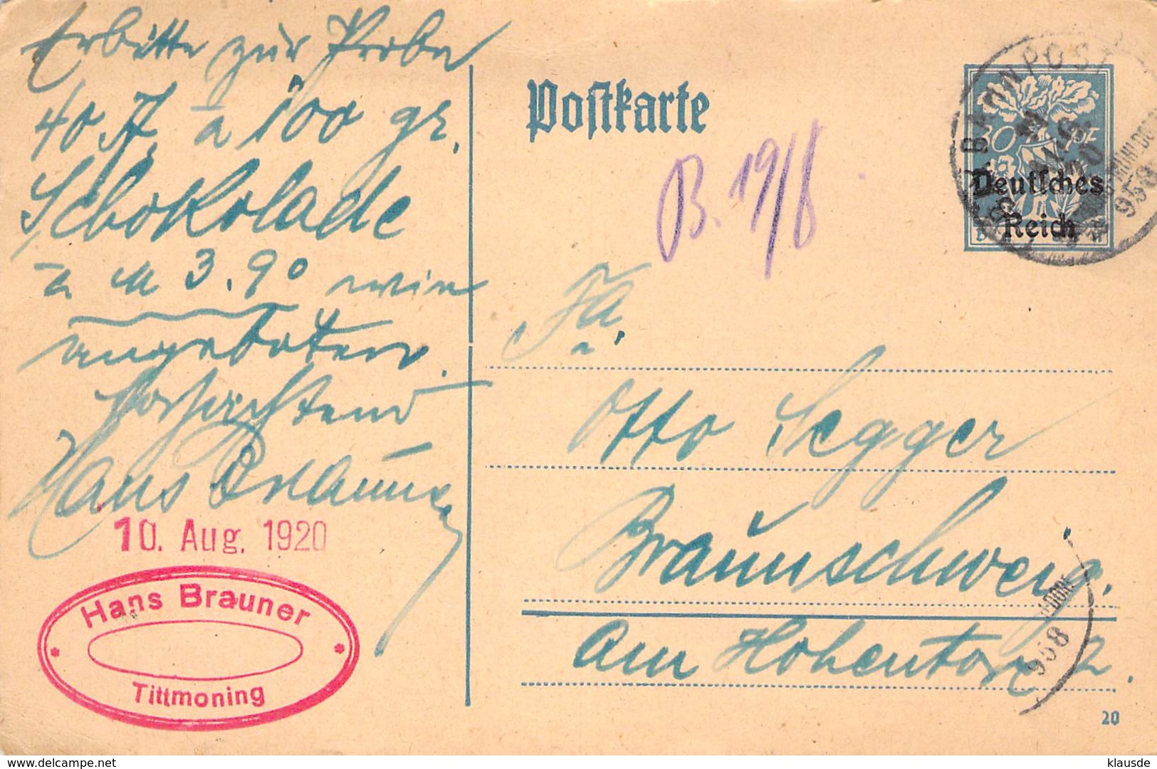 Hans Brauner Tittmoning 1920 - Cartoline