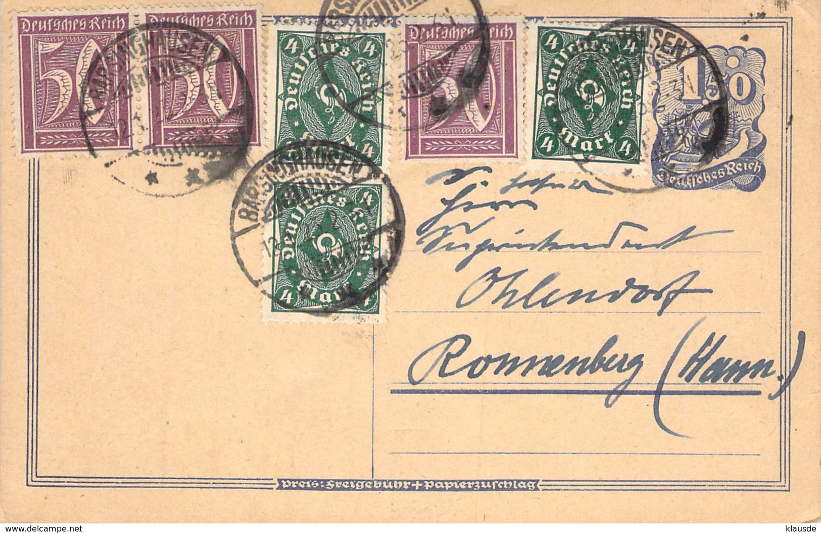 Infla-Mischfrankatur Arsinhausen 1923 - Cartes Postales