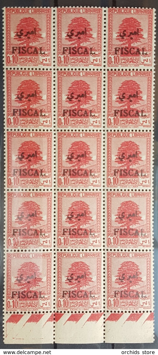 Lebanon 1938 Fiscal Revenue Stamp, Cedar Tree, Block Of 15 MNH - Lebanon