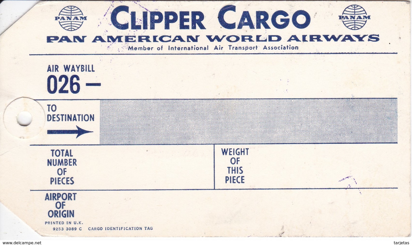 ANTIGUA ETIQUETA DE LA COMPAÑIA AEREA PAN AMEICAN WORLD AIRWAYS (AVION-PLANE) - Baggage Labels & Tags