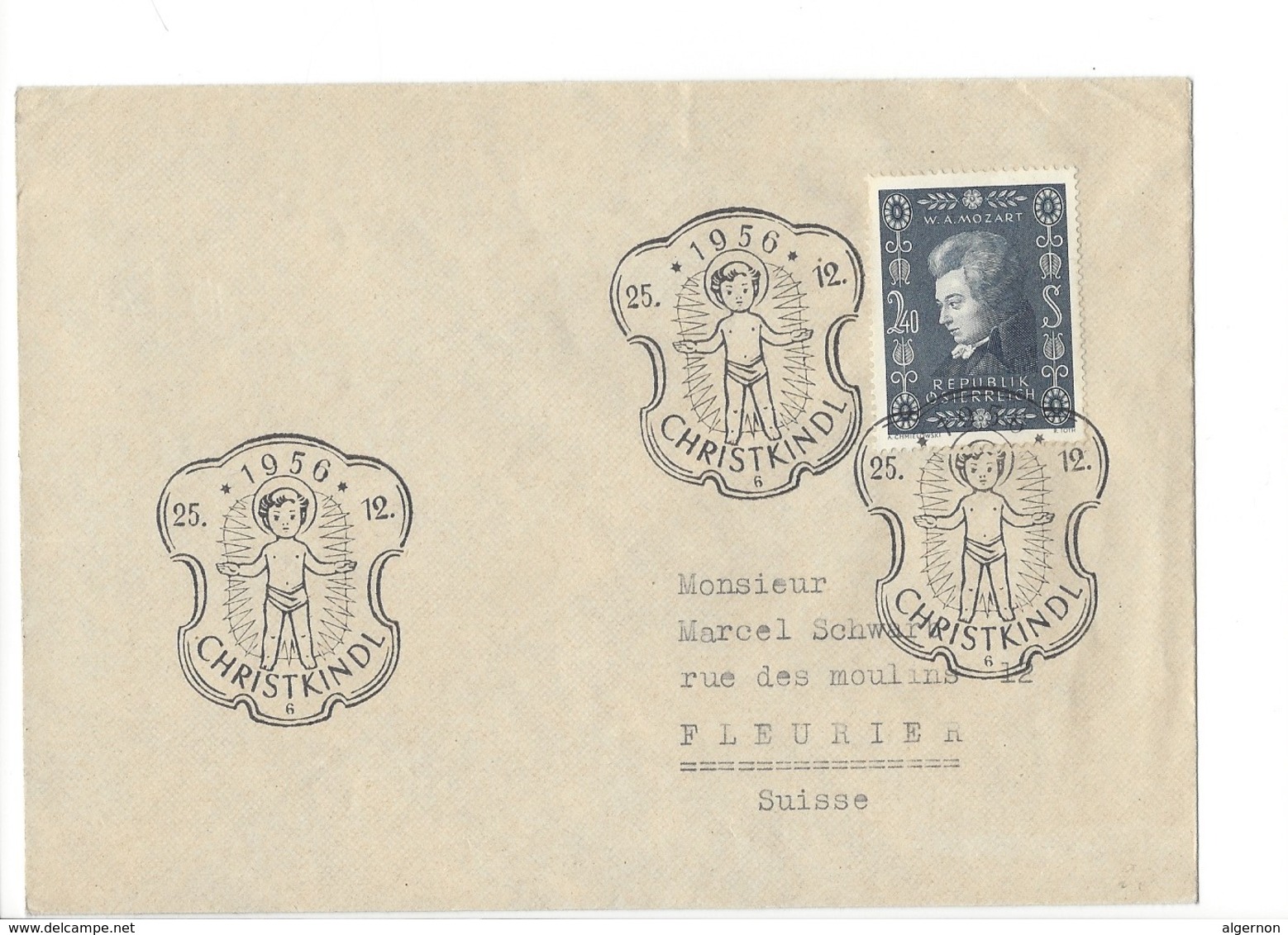 21199 - Christkindl 1956 Lettre Pour Fleurier Suisse 25.12.1956 - Noël