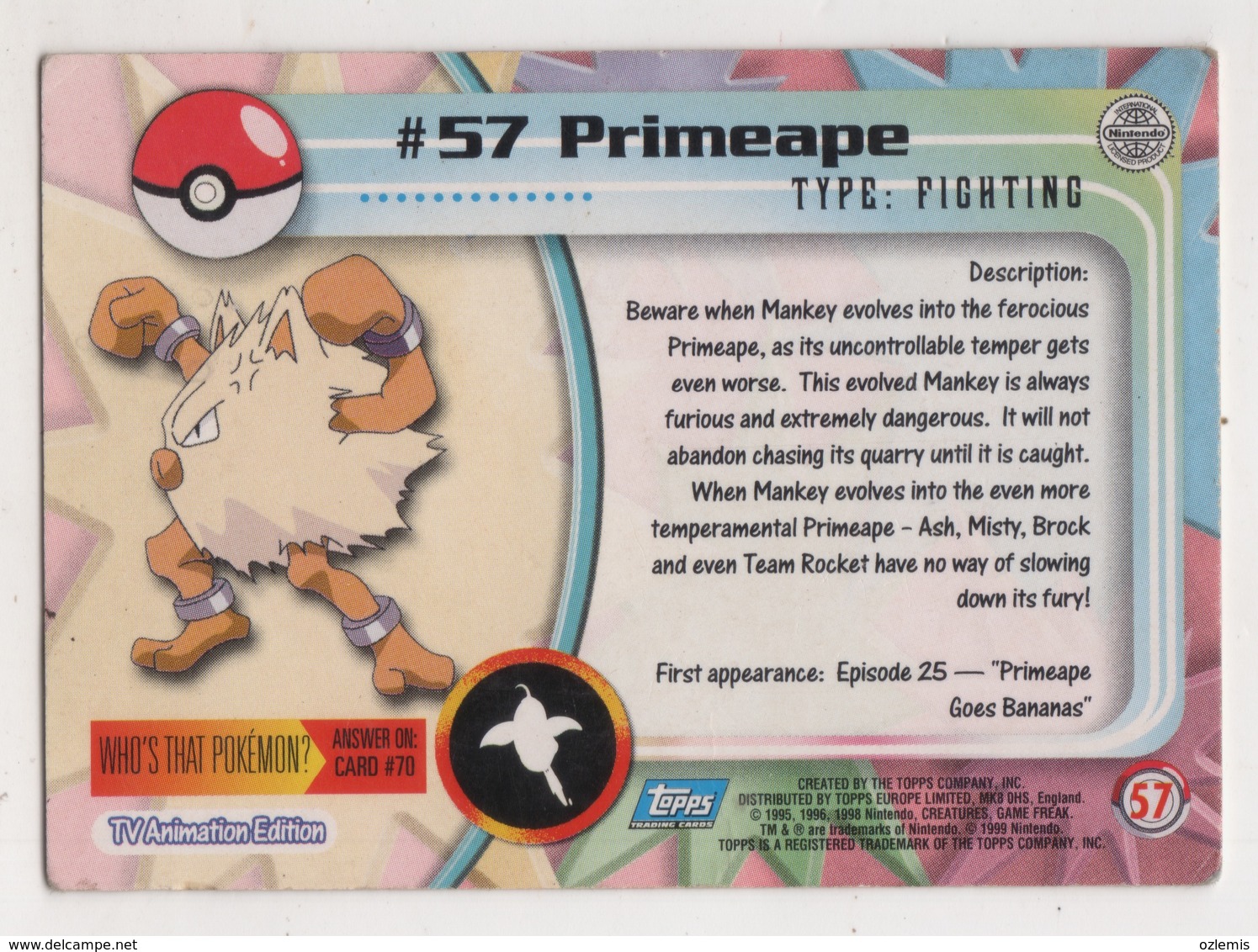 POKEMON -57  PRIMEAPE - Autres & Non Classés