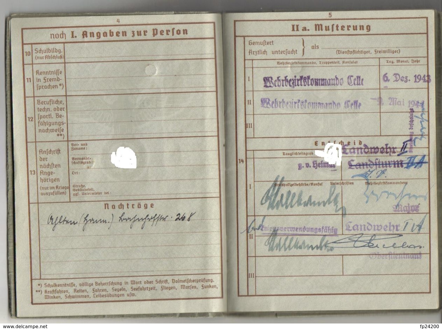 Wehrpass Eines Feldwebels Beim Stalag XI A In Altengrabow - Eintragungen Aus Dem 1. Und 2. Weltkrieg - 1939-45