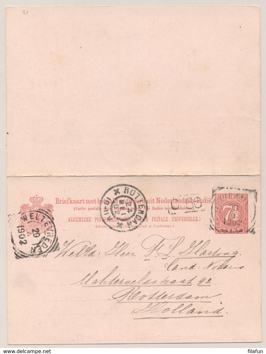 Nederlands Indië - 1902 - 7,5 + 7,5 Cent Cijfer, Briefkaart G13 Van Meester Cornelis Naar Rotterdam / Nederland - Niederländisch-Indien