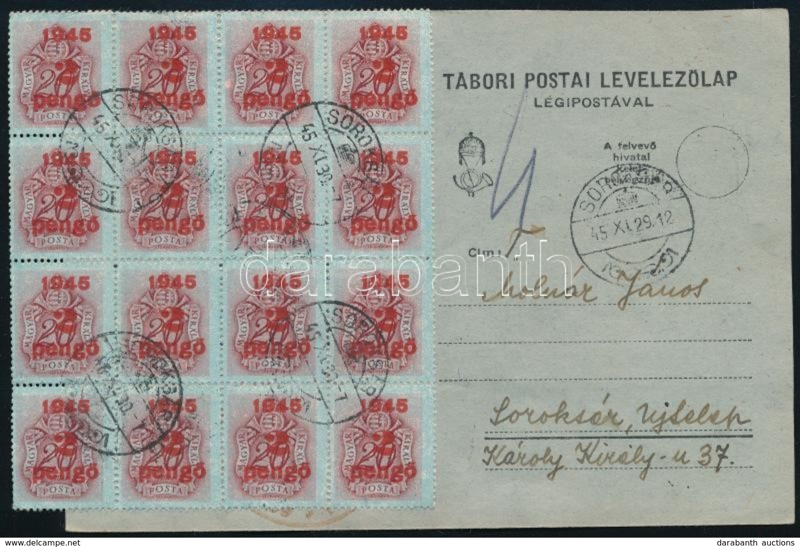 1945 Levelezőlap 25 X 2P Kisegítő Portóval Portózva. A Bélyeges Portózás Ebben A Díjszabásban Már Rendkívül Ritka! - Autres & Non Classés