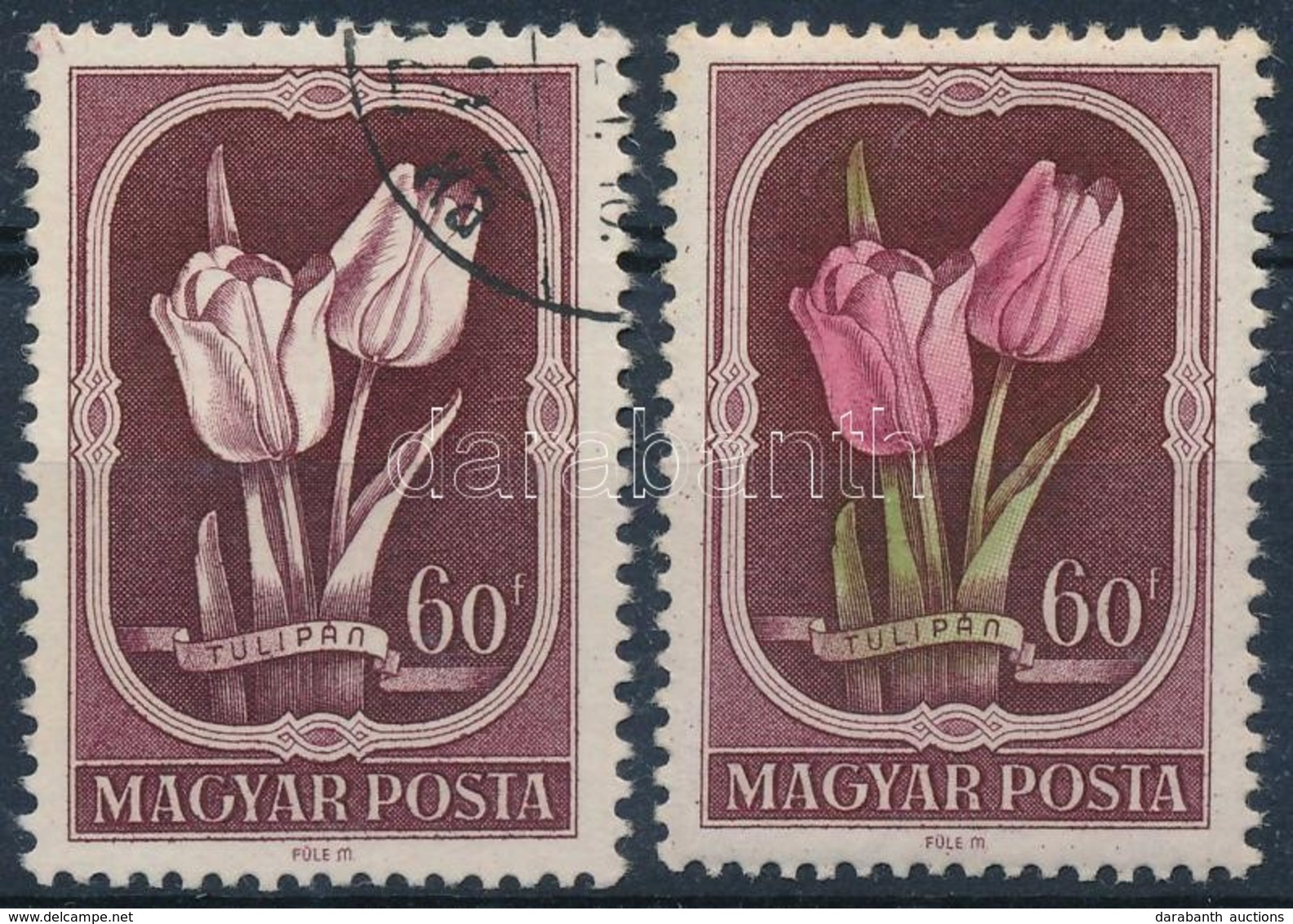 O 1951 Virág 60f Rózsaszín és Zöld Színnyomat Nélkül (70.000) / Mi 1210, Rose And Green Colours Omitted. Certificate: Gl - Otros & Sin Clasificación