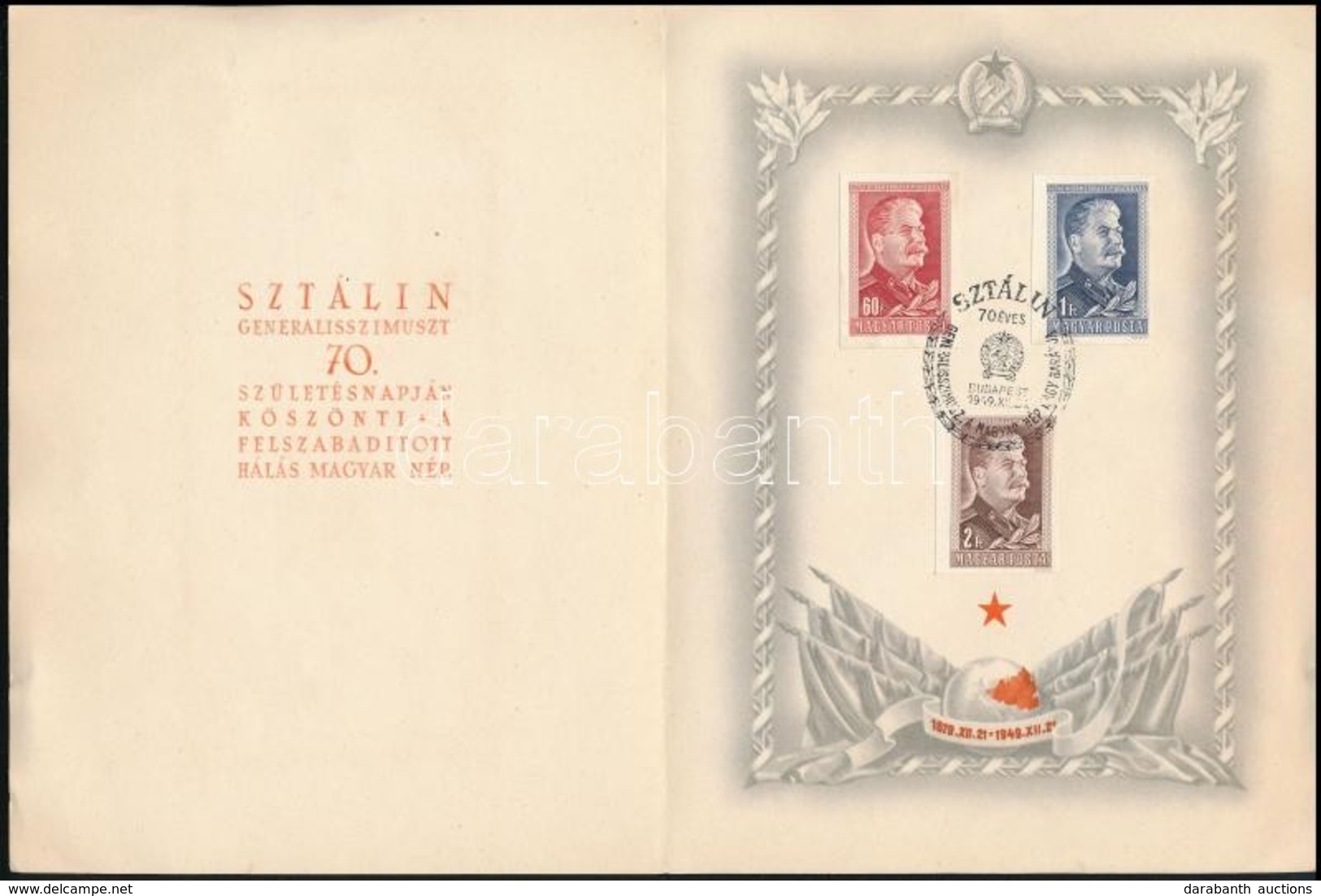 1949 Sztálin Vágott Sor Emléklapon - Andere & Zonder Classificatie