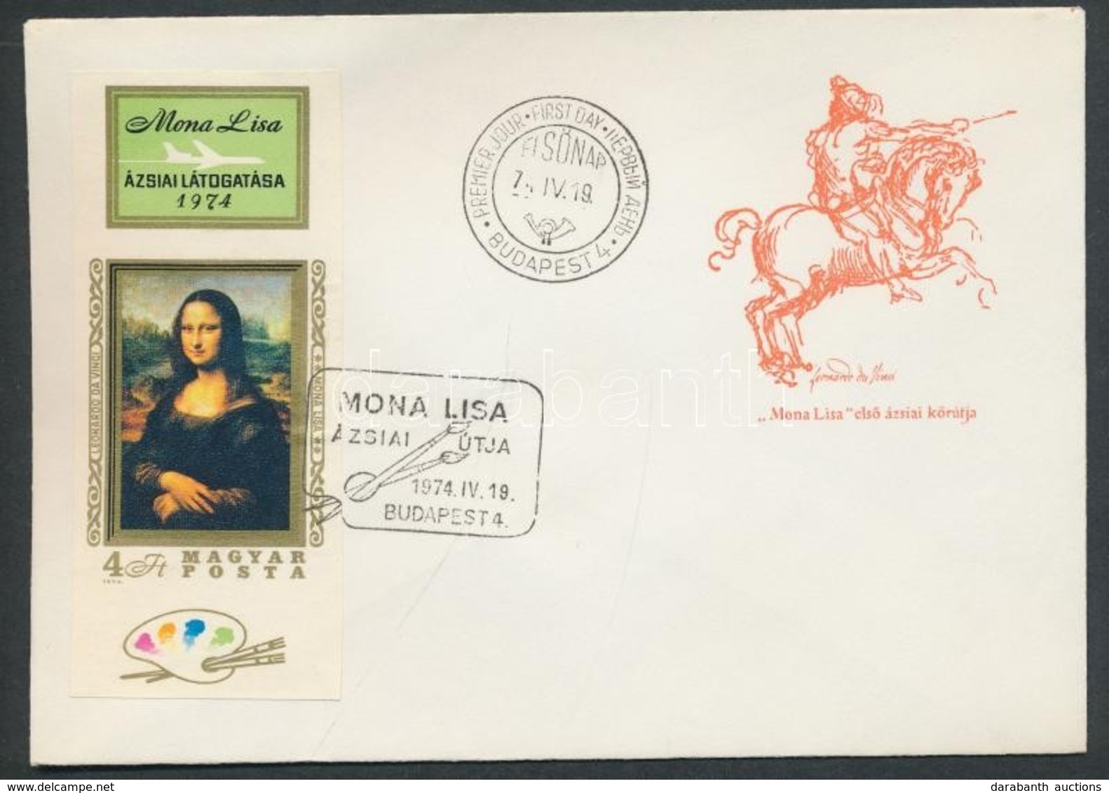 1974 Mona Lisa Vágott Szelvényes Bélyeg FDC-n (4.000) - Andere & Zonder Classificatie