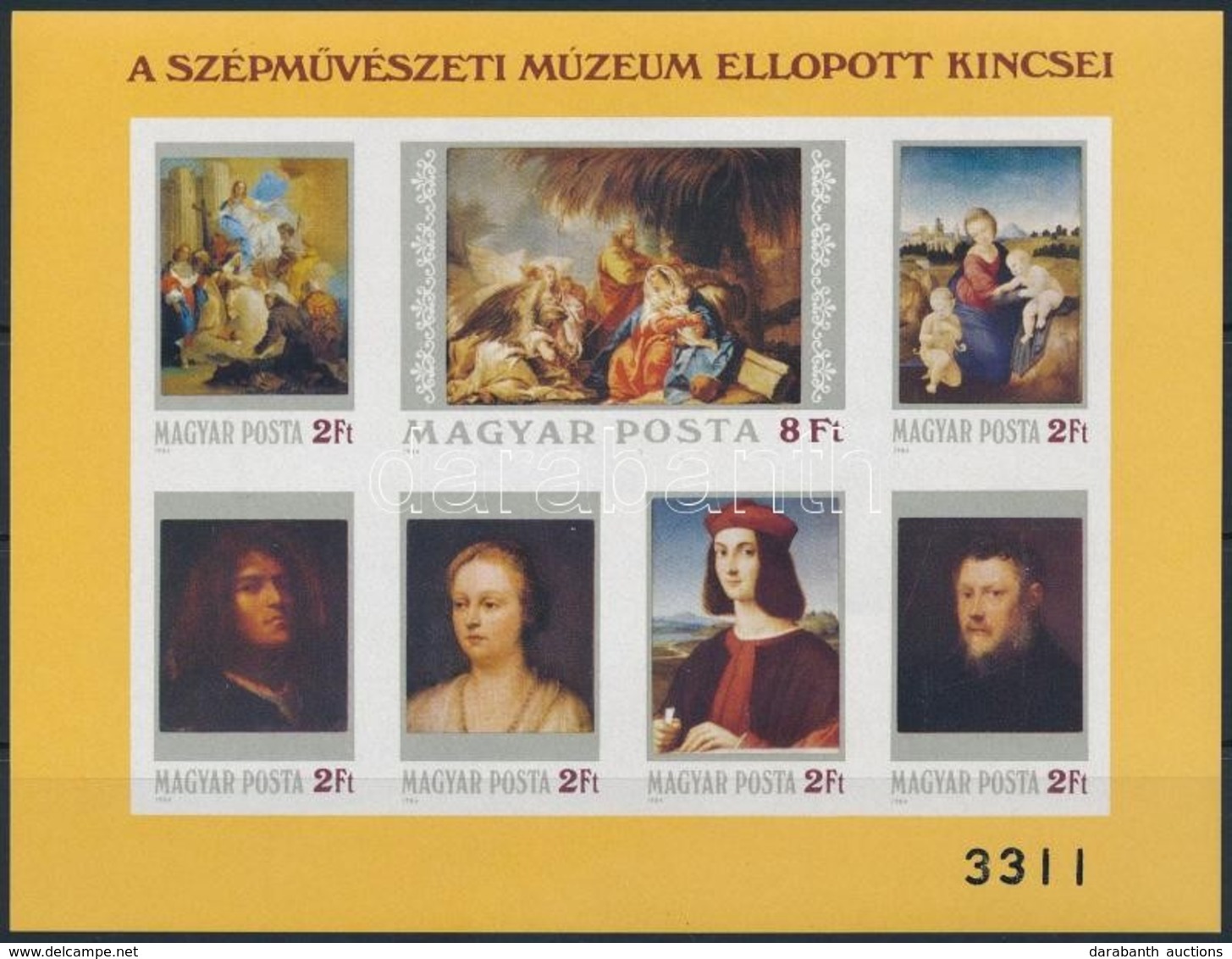 ** 1984 Festmény (XXII.) - A Szépművészeti Múzeum Ellopott Kincsei Vágott Blokk (7.000) - Andere & Zonder Classificatie