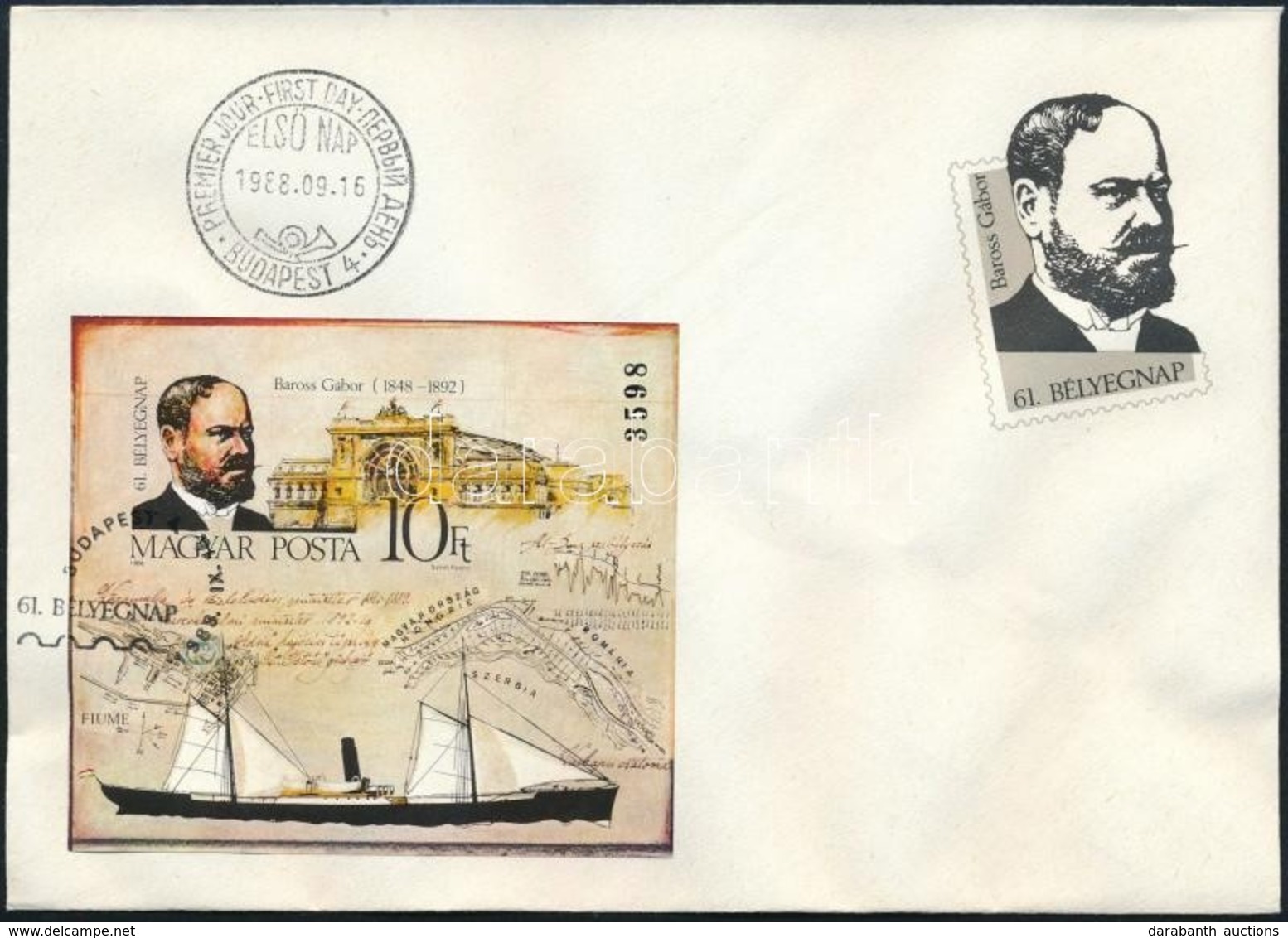 1988 Bélyegnap (61.) Vágott Blokk FDC (7.000) - Sonstige & Ohne Zuordnung