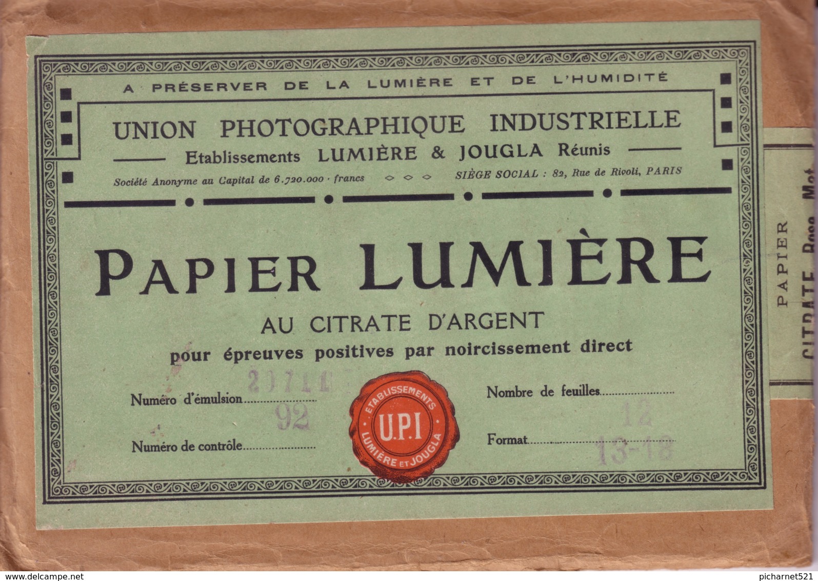 Enveloppe Scellée, Intacte, D'origine, Contenant 12 Feuilles De Papier "Lumière-Jougla" Au Citrate D'argent. T Bon état. - Matériel & Accessoires