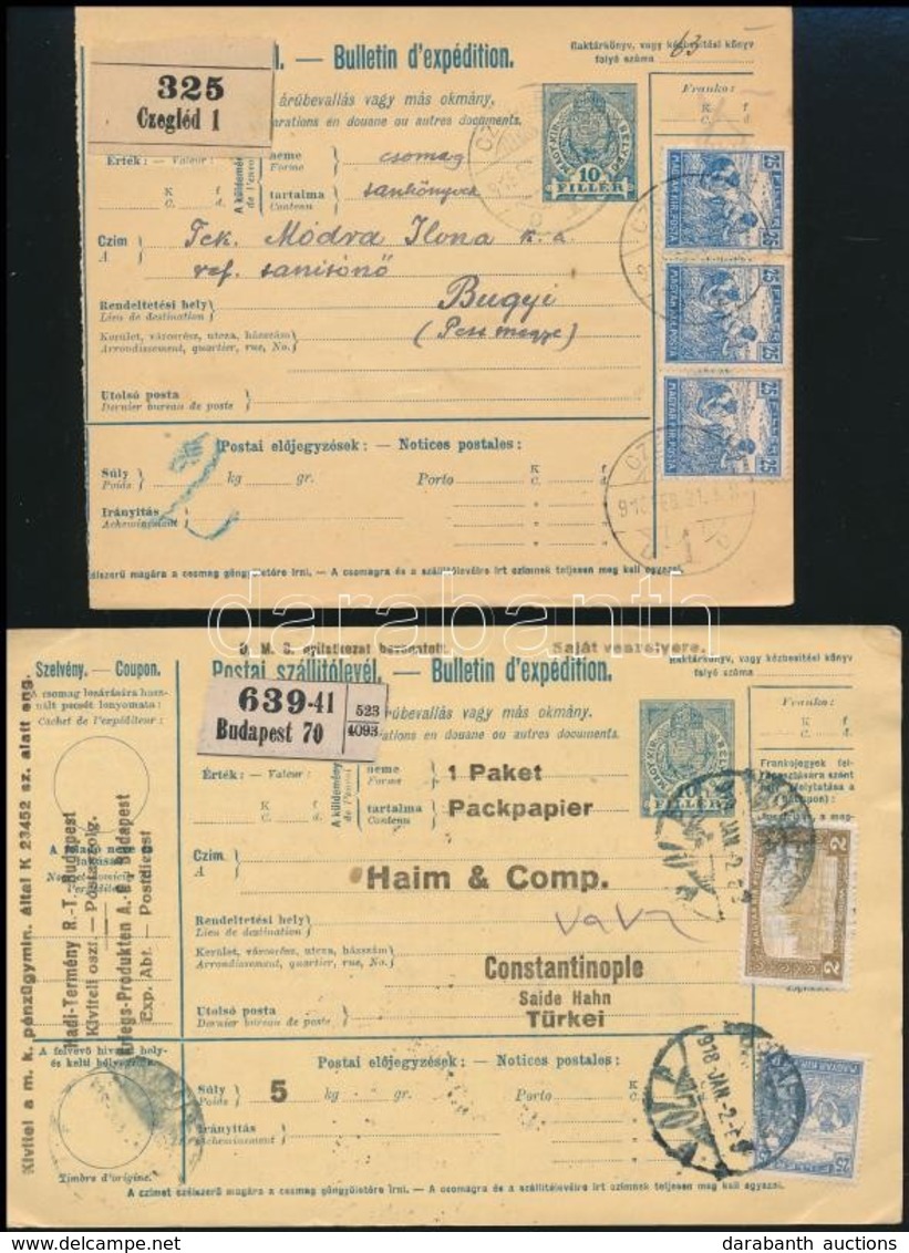 1910-1918 21 Db Csomagszállító Közte Több Utánvételes, Több Külföldre Küldött / 21 Parcel Cards, A Few C.O.D., A Few To  - Andere & Zonder Classificatie