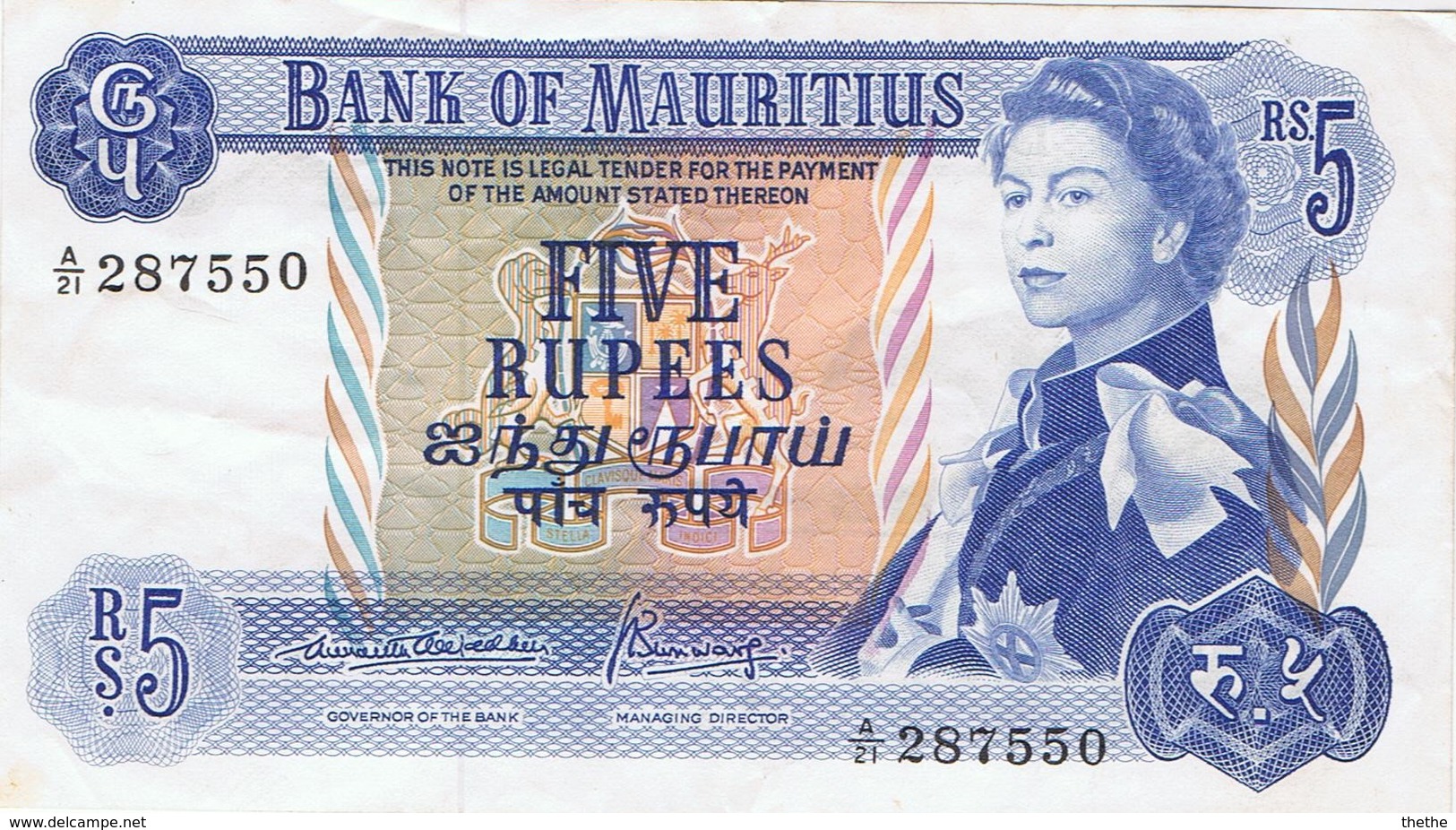 MAURICE - FIVE  RUPEES  - 5 RUPEES -  NEUF - Mauricio