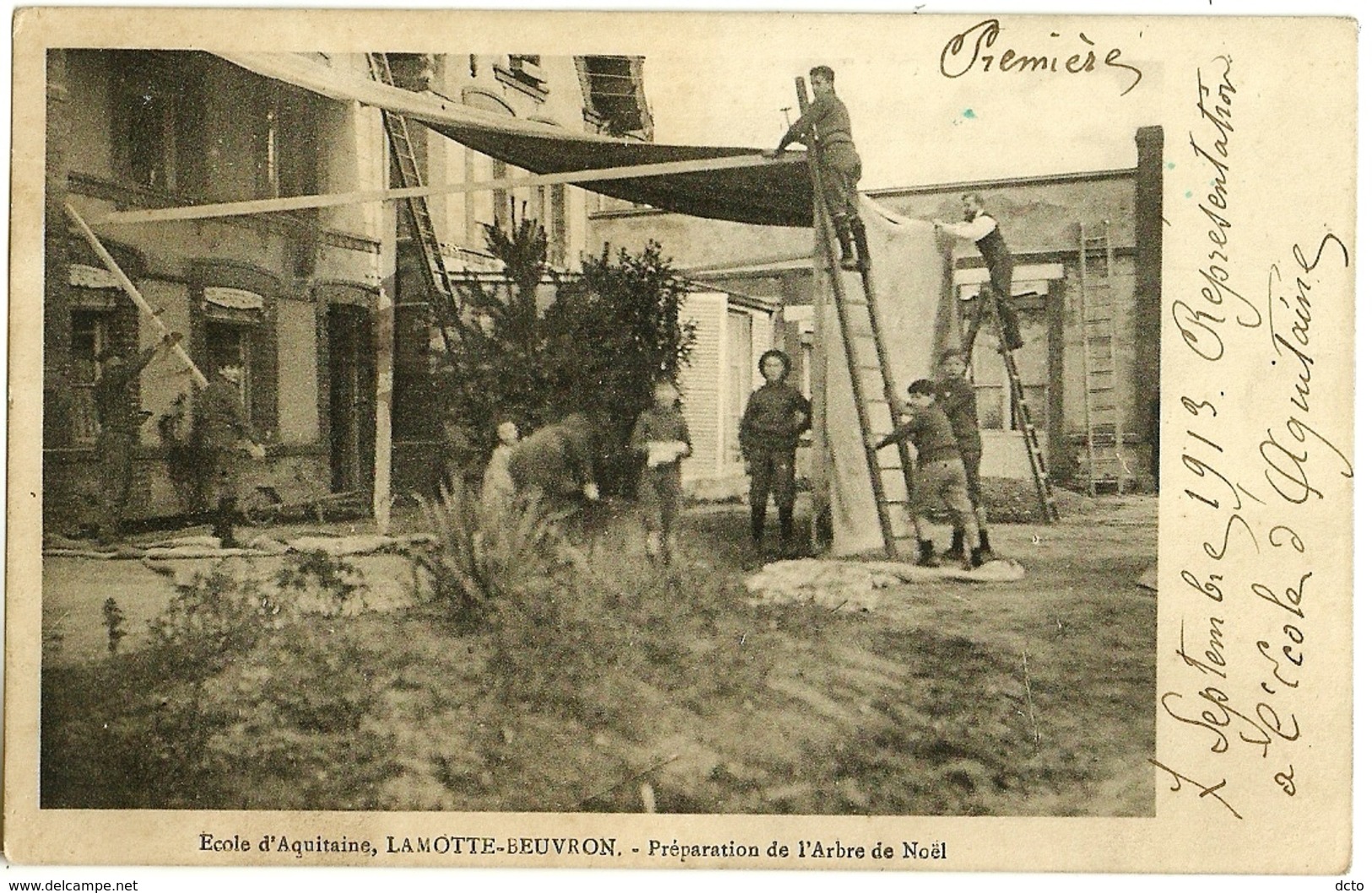 LAMOTTE-BEUVRON Ecole D'Aquitaine. Préparation De L'arbre De Noël (verso Décollé Avec Manques En épaisseur) 1913 - Lamotte Beuvron