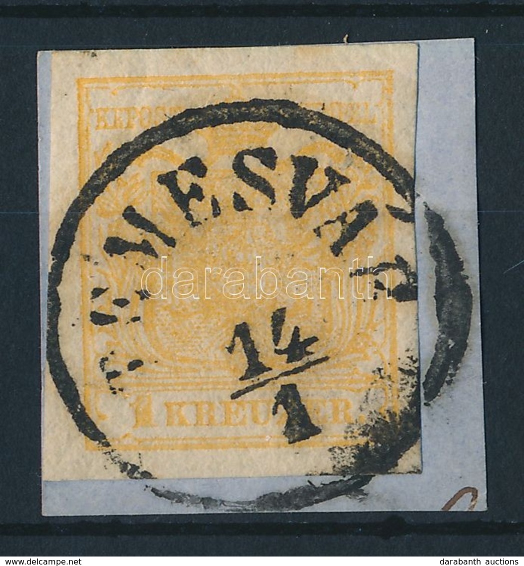 1850 1kr Narancsokker HP III. Friss Darab Kivágáson / Orange Ocher, Fresh Piece 'TEMESVÁR' Certificate: Steiner - Other & Unclassified