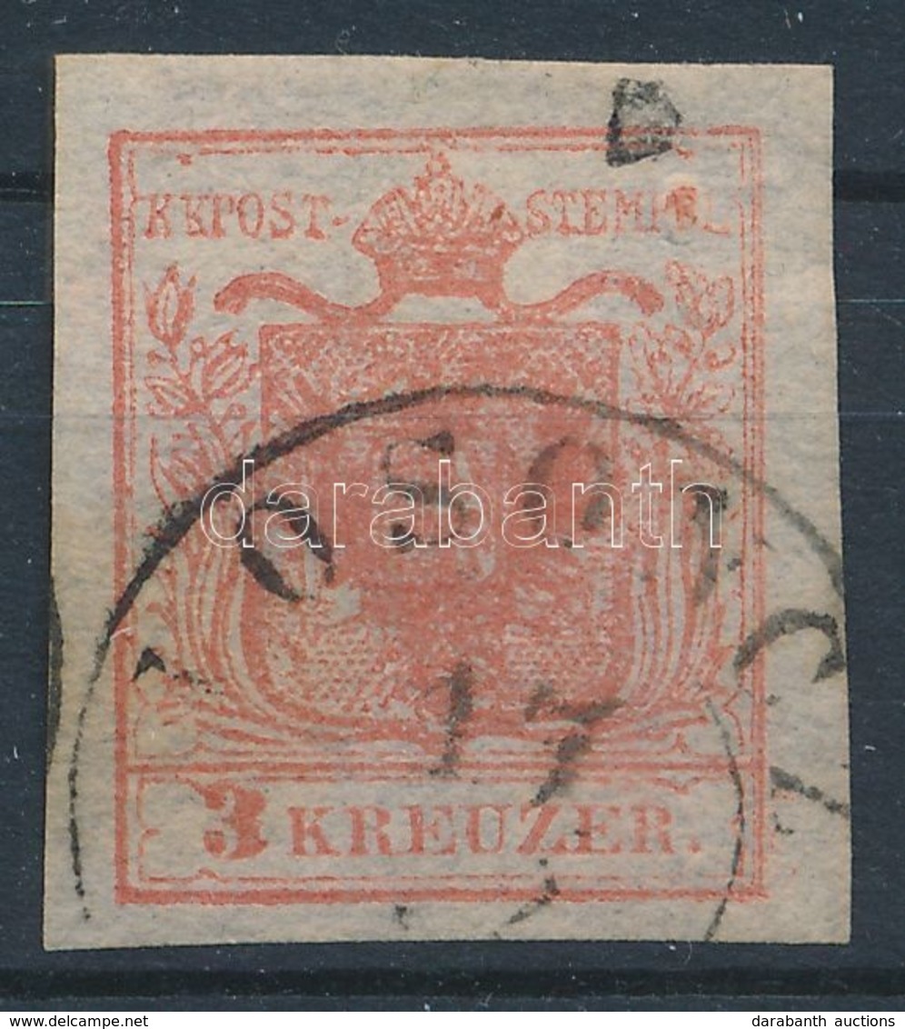 O 1850 3kr HP Ia Sápadtvörös, Kiemelt Középrész, Lemezhiba Nagy Papierkorn / Pale Red, Highlighted Middle Part, Plate Fl - Other & Unclassified