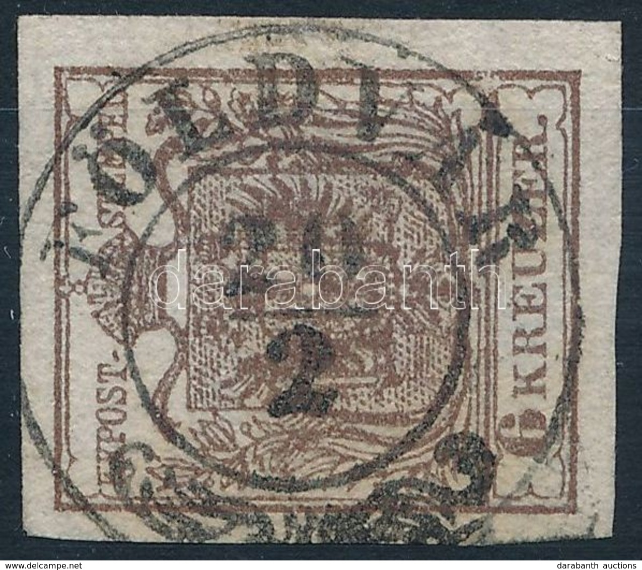 O 1850 6kr Sötétbarna HP III. Lemezhiba A Jobb Oldali Kereten / Dark Brown, Plate Flaw 'FÖLDVÁR' Certificate: Steiner - Other & Unclassified