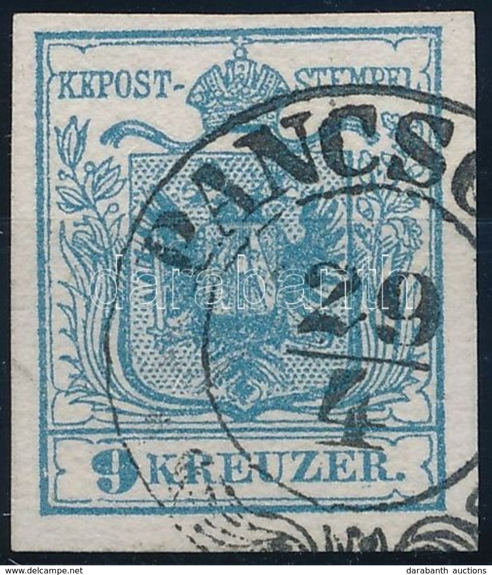 O 1850 9kr HP I. Világoskék / Light Blue 'PANCSO(VA)' Certificate: Strakosch - Other & Unclassified