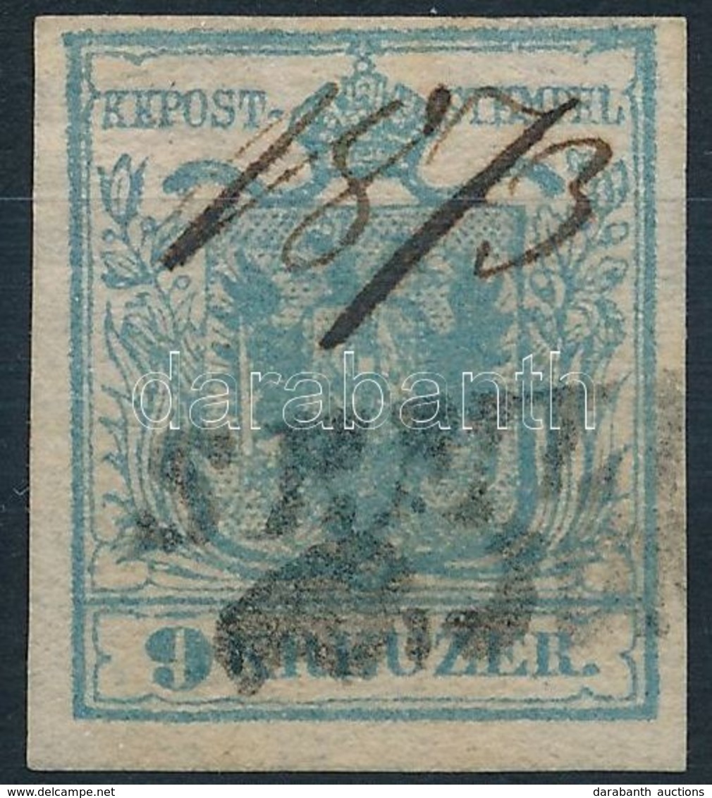 O 1850 9kr HP I. Világos Szürkéskék, Magistris 24, Kézi Dátumjelöléssel / Ligth Greyish Blue, Handwritten Date. 'SEMLI(N - Sonstige & Ohne Zuordnung