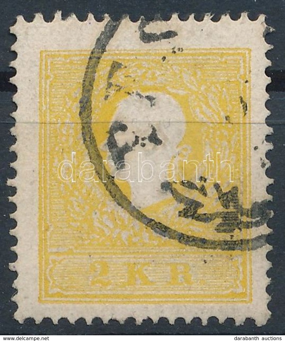 O 1858 2kr Sötétsárga II. Centrált / Dark Yellow, Centered 'PES(TH)' Signed: Seitz. Certificate: Strakosch - Other & Unclassified