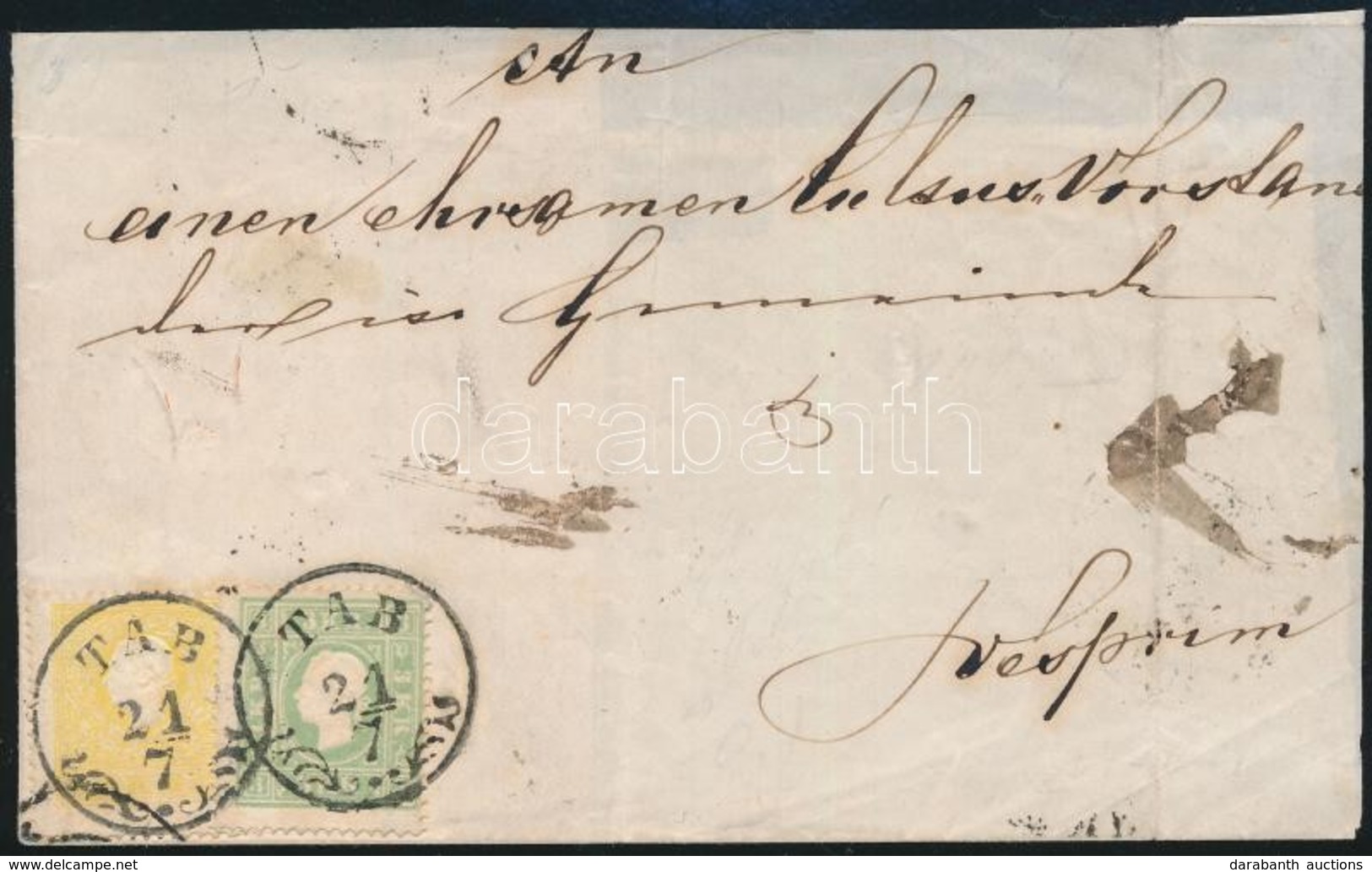 Ca. 1858 2kr és 3kr Lépcsősen Felragasztva Levéldarabon / On Piece Of Cover 'TAB' - Andere & Zonder Classificatie