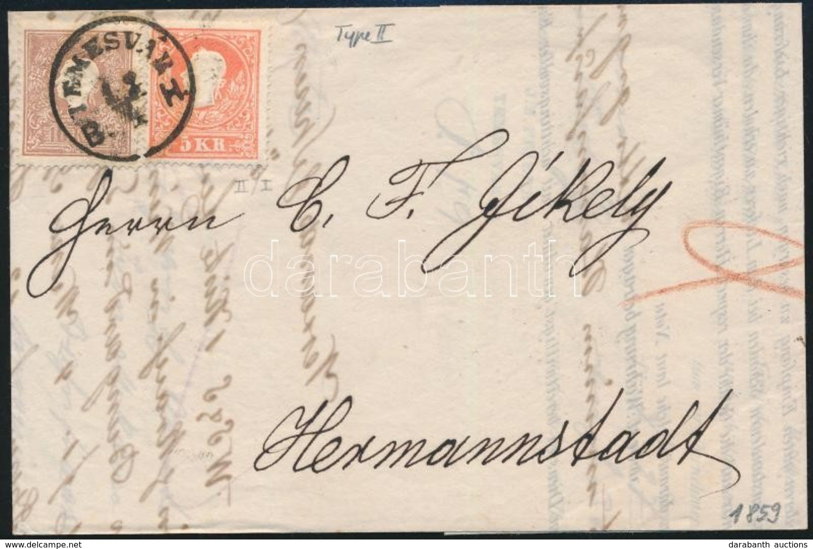 1859 5kr és 10kr II Levélen / On Cover, Szép / Nice 'TEMESVÁR B.H.' - Hermannstadt - Other & Unclassified