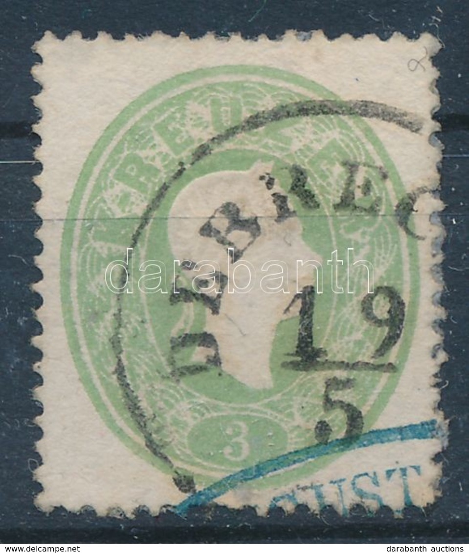 O 1861 3kr Zöld, Centrált, Kék Cégbélyegzős Előérvénytelenítéssel / Green Centered, With Blue Company Seal, 'DEBREC(ZIN) - Sonstige & Ohne Zuordnung