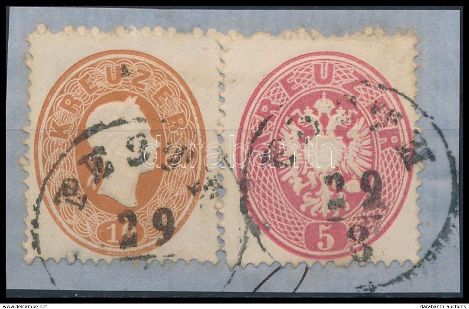 1861 10kr + 1863 5kr Kivágáson / 10kr + 1963 5kr On Cutting 'PESTH' - Andere & Zonder Classificatie