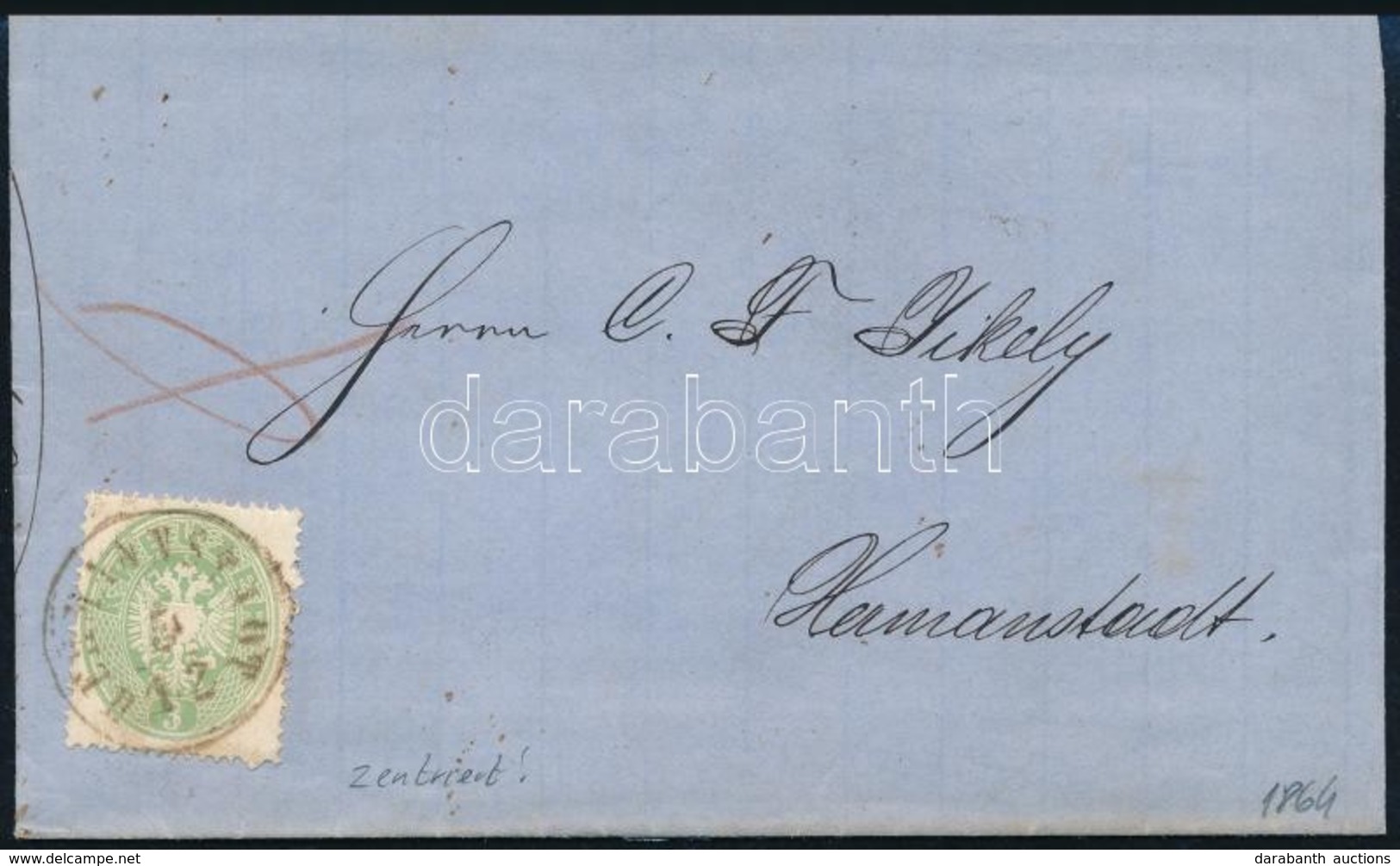 1864 3kr Szépen Centrált, Helyi Levélen / 3kr Centered, On Local Cover 'HERMANNSTADT' - Other & Unclassified