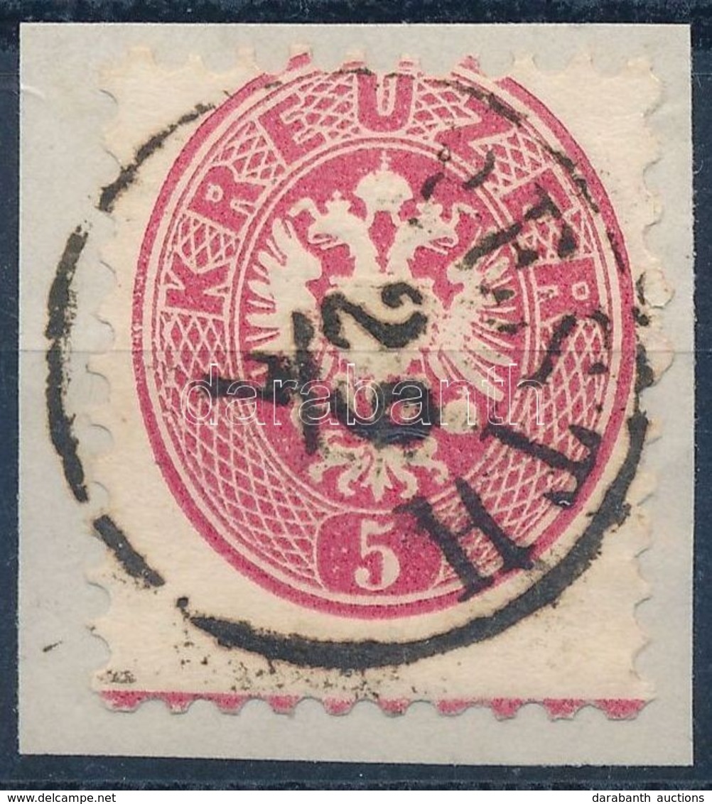 1864 5kr Kivágáson, Alul Szegélyléclenyomat / Balken 'PESTH' Certificate: Steiner - Other & Unclassified