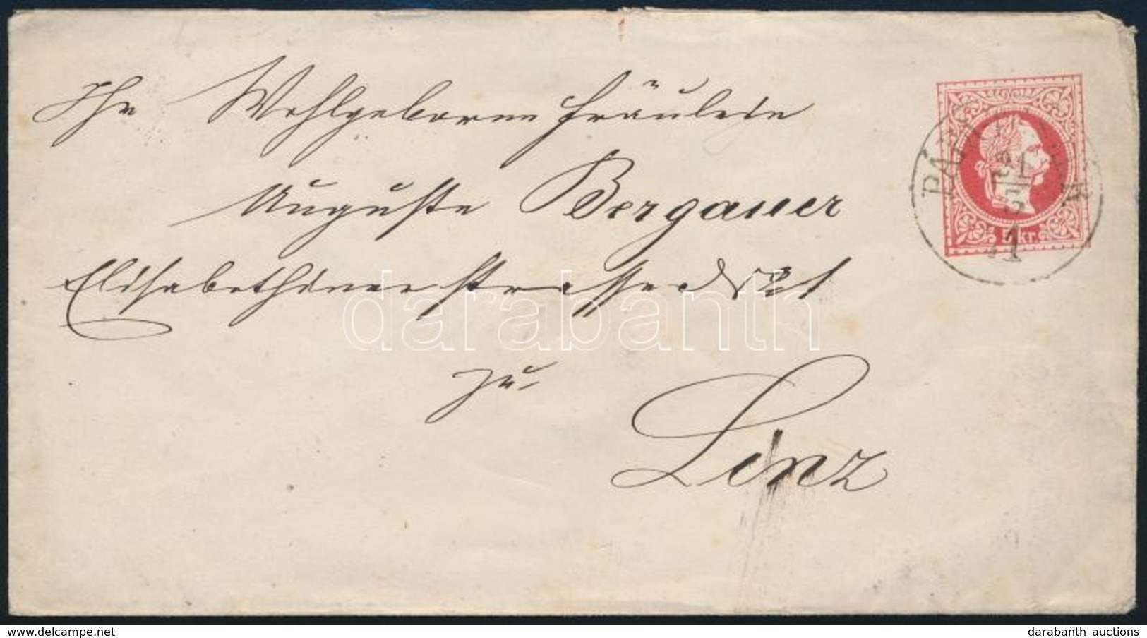 1871 5kr Díjjegyes Boríték 'PÁPA-TESZÉR' - Kék 'KISBÉR' - 'WIEN' - 'LINZ' - Other & Unclassified