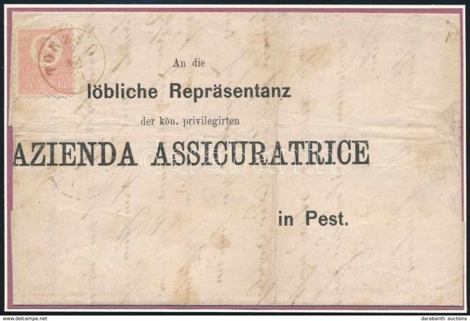1871 Kőnyomat 5kr Levélen / Mi 3 On Cover 'TORZSA' - Pest, Ex Ryan - Andere & Zonder Classificatie