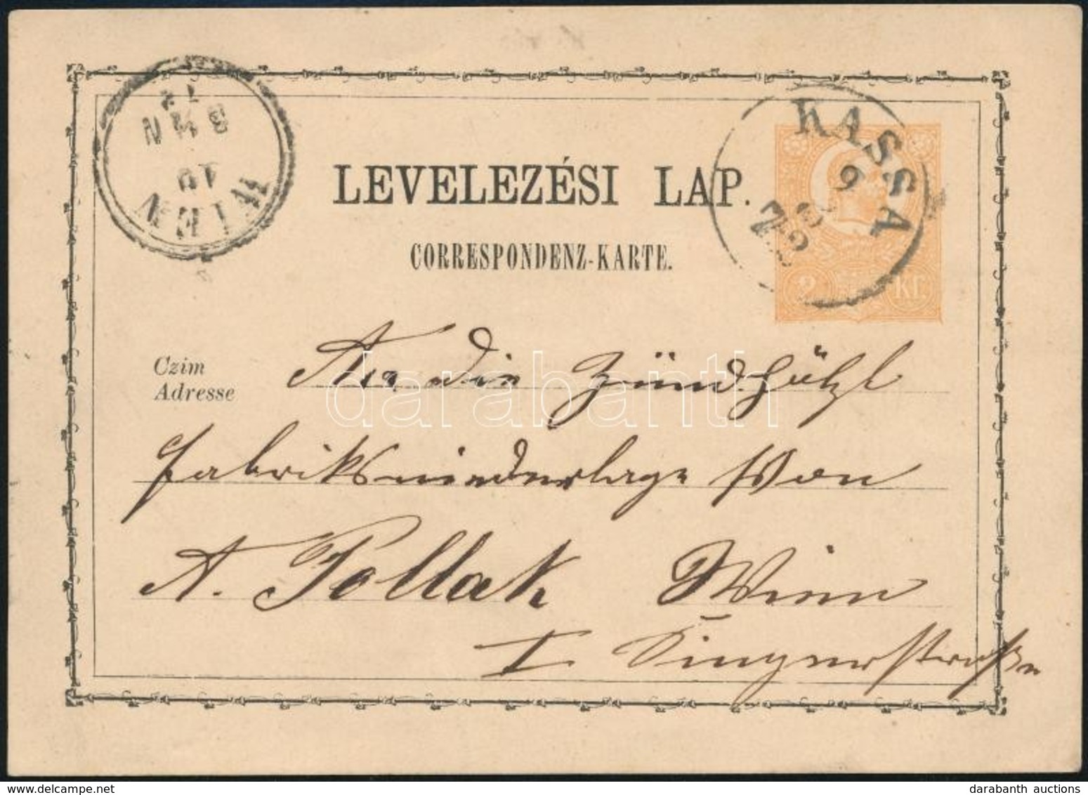 1872 Díjjegyes Levelezőlap / PS-card 'KASSA' - Sonstige & Ohne Zuordnung