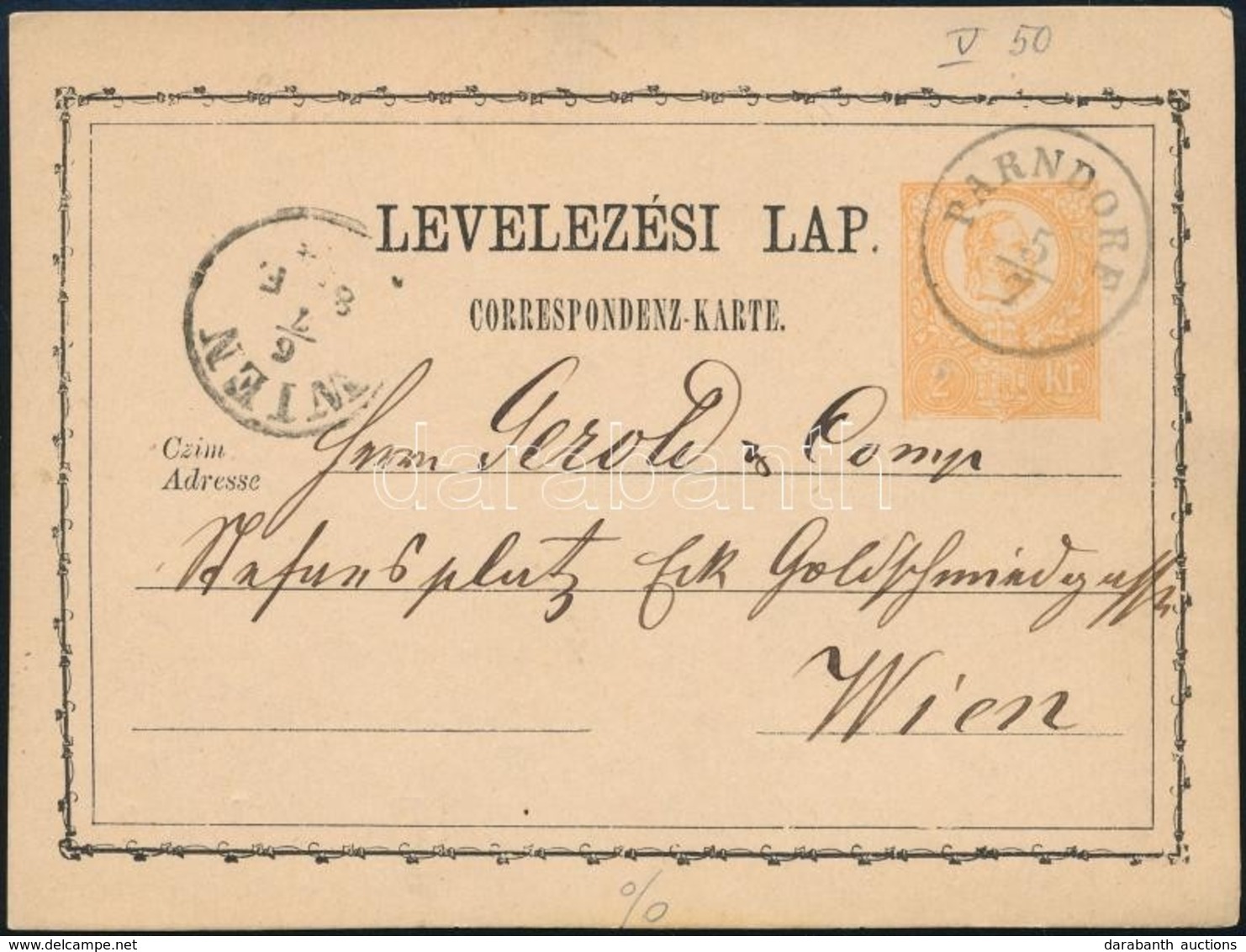 ~1874 Díjjegyes Levelezőlap, Hátoldalán Vonalbélyegzéssel / PS-card 'PARNDORF' - Andere & Zonder Classificatie