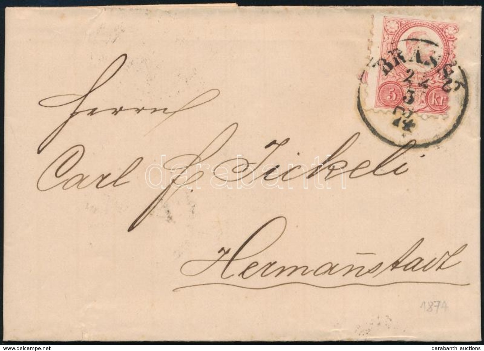 1874 5kr Levélen / On Cover 'BRASSÓ' - Hermanstadt - Other & Unclassified