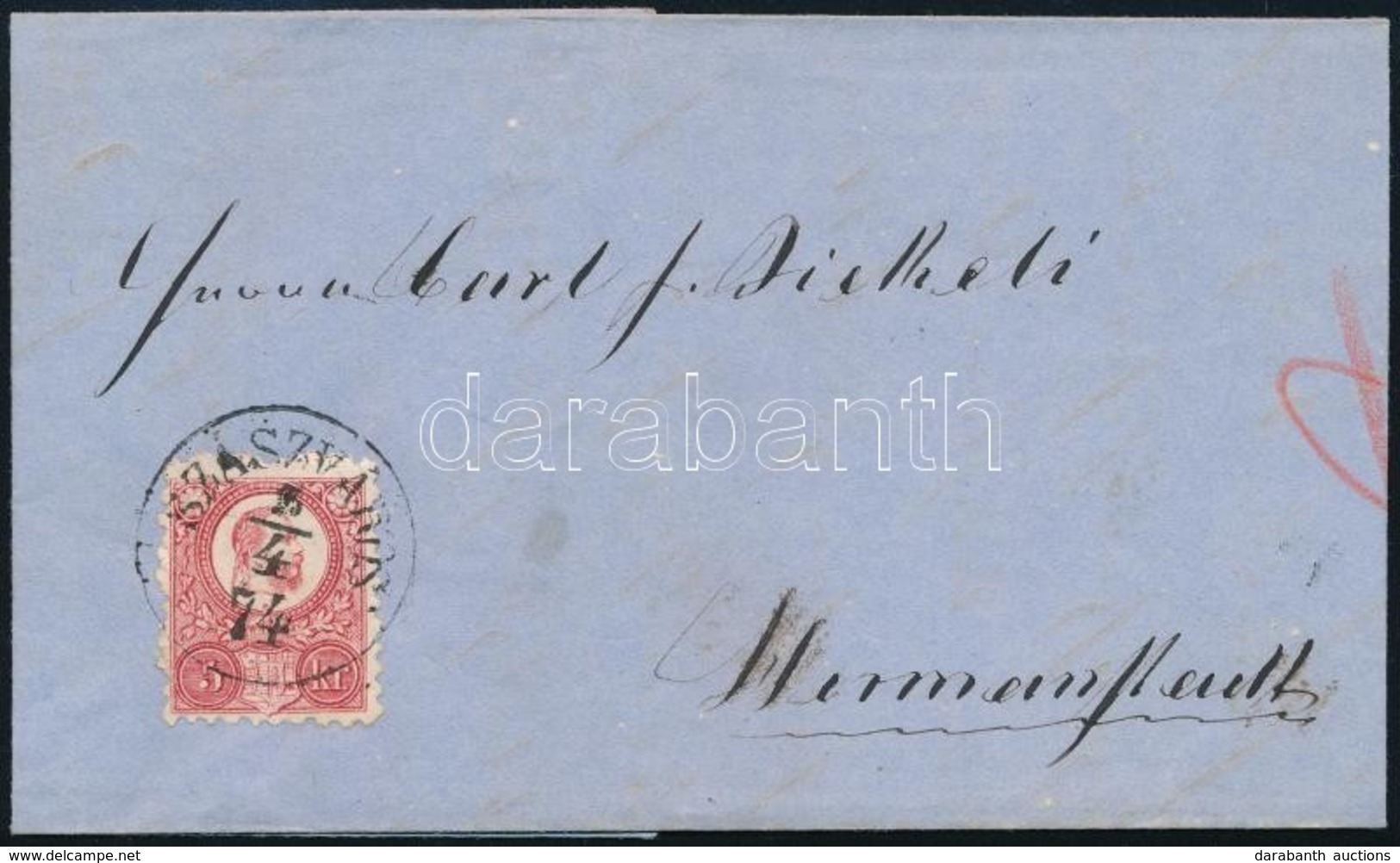 1874 5kr Levélen / On Cover 'SZÁSZVÁROS' - 'NAGY SZEBEN' - Andere & Zonder Classificatie