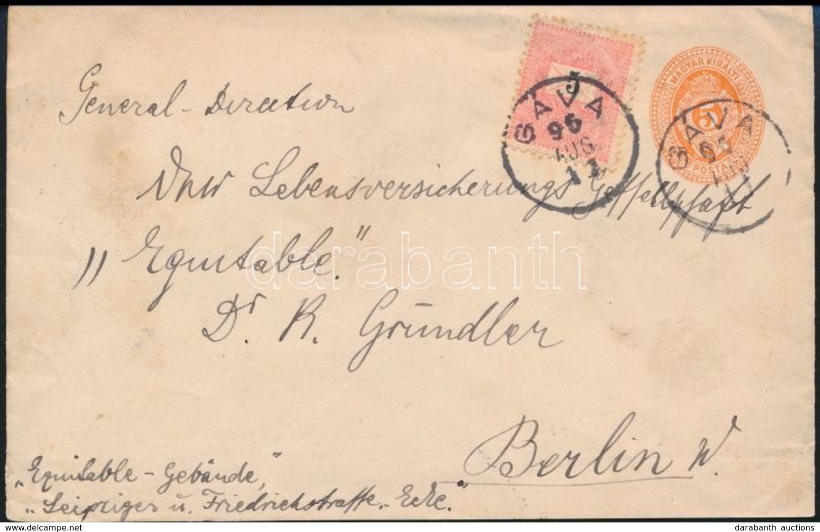 1891 Díjkiegészített Díjjegyes Boríték 'GÁVA' - Berlin - Andere & Zonder Classificatie
