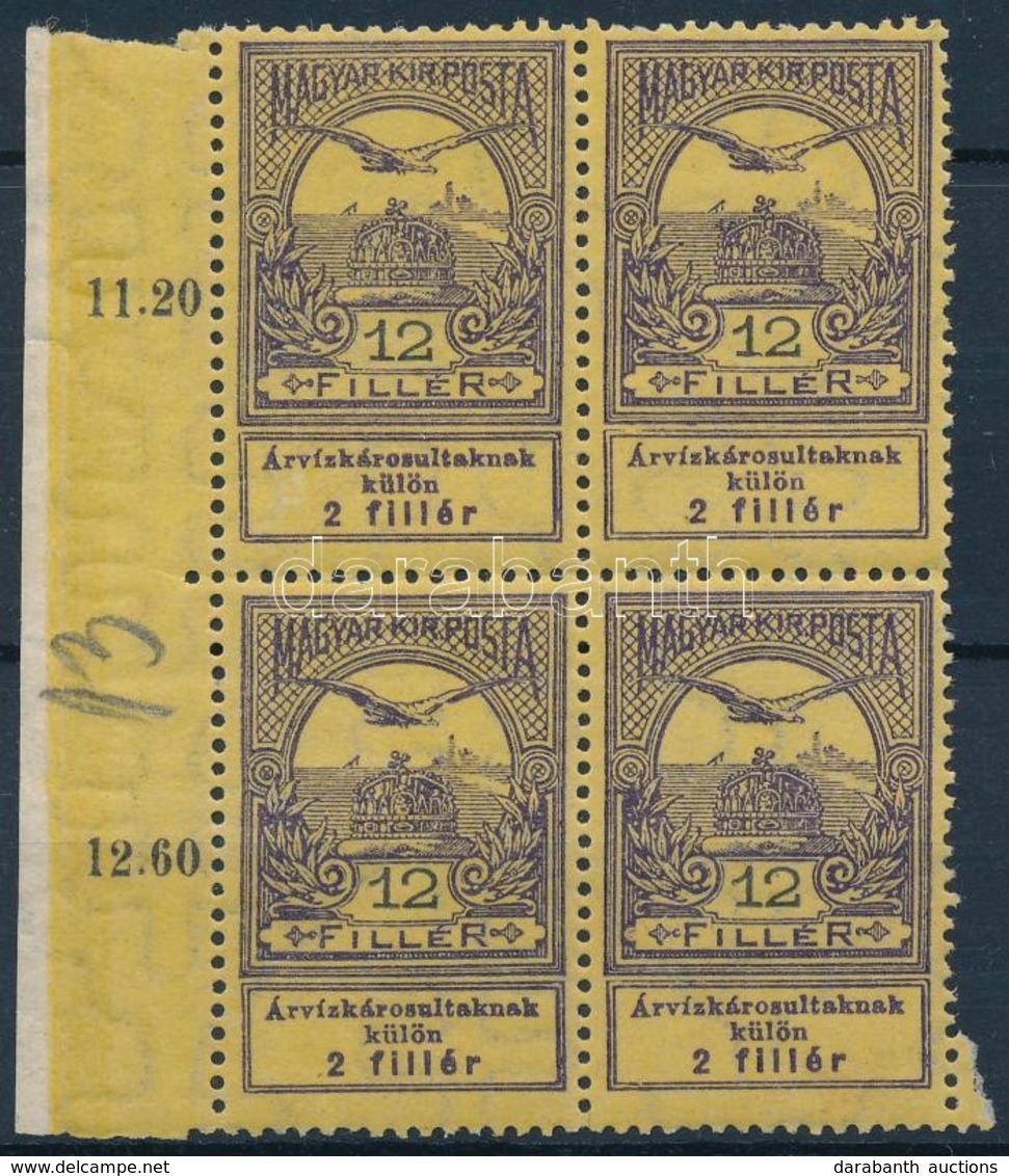 ** 1913 Árvíz 12f ívszéli Négyestömb, Benne 2 Db II. Típusú Bélyeg - Other & Unclassified