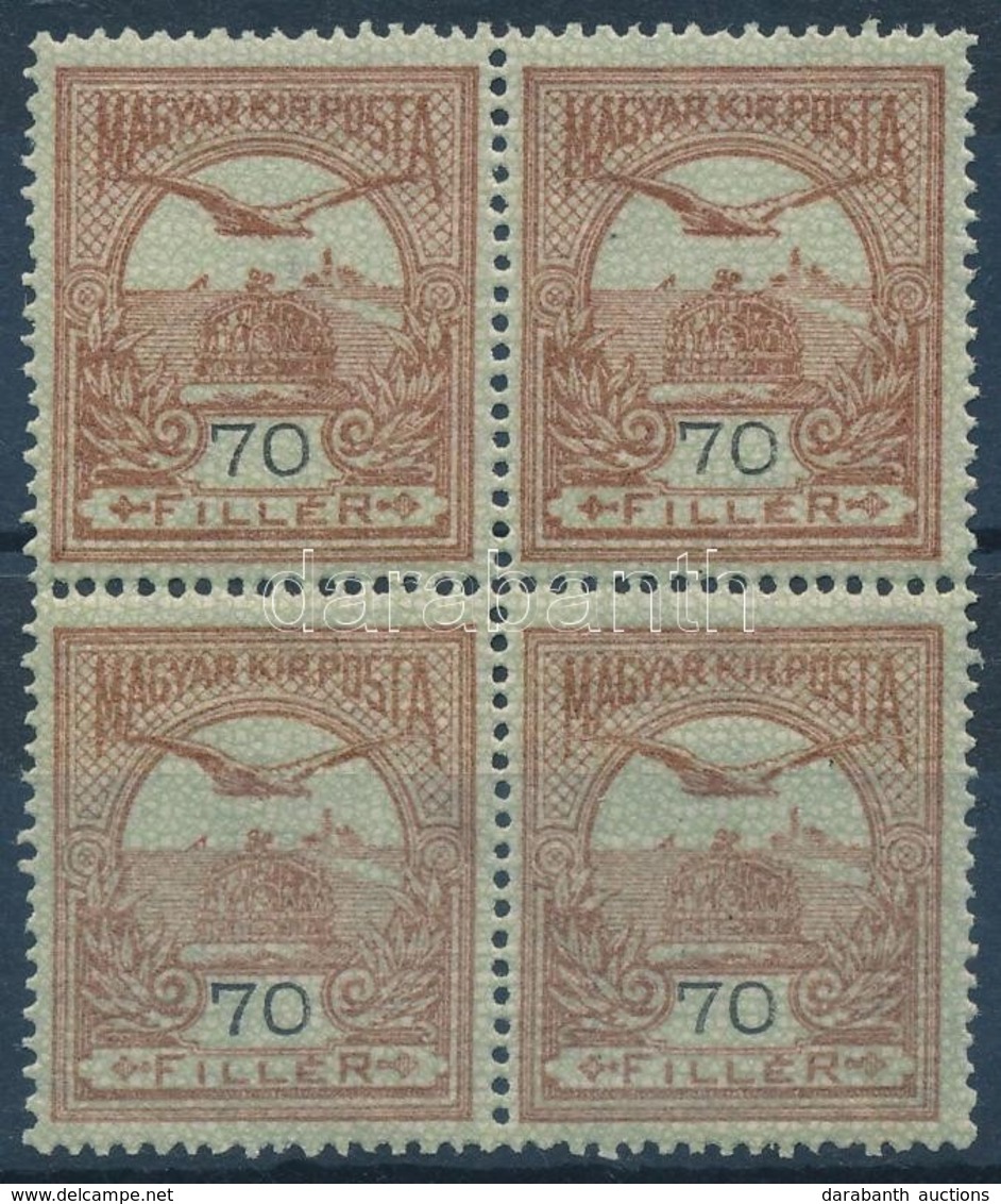 ** 1913 Turul 70f Négyestömb, Benne II. Típusú Bélyeg - Andere & Zonder Classificatie